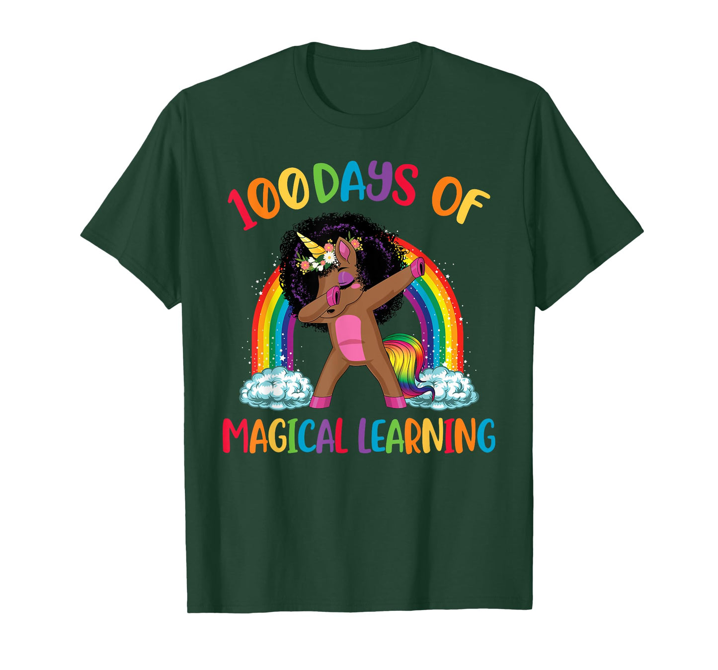 100 Days Of Magical Learning afro Black Dabbing Unicorn Girl T-Shirt