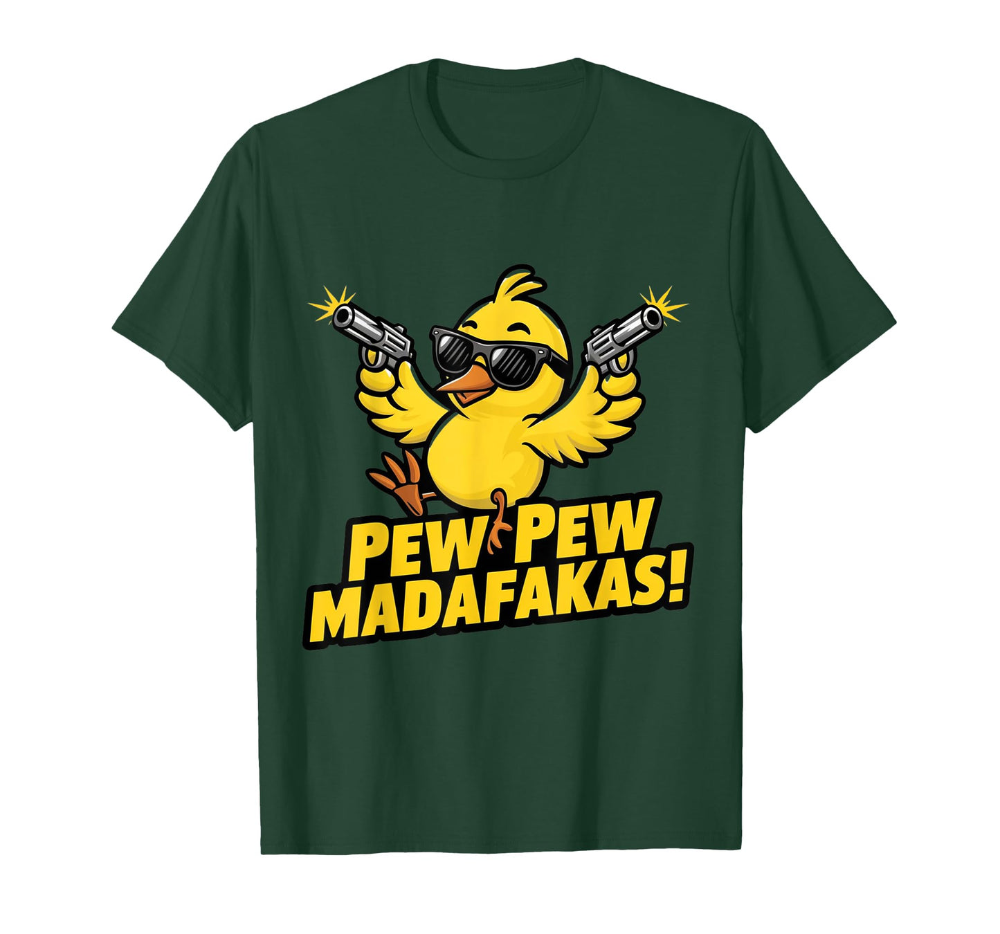 Pew Madafakas Pew Retro Chick with Guns for Duck Enthusiasts T-Shirt