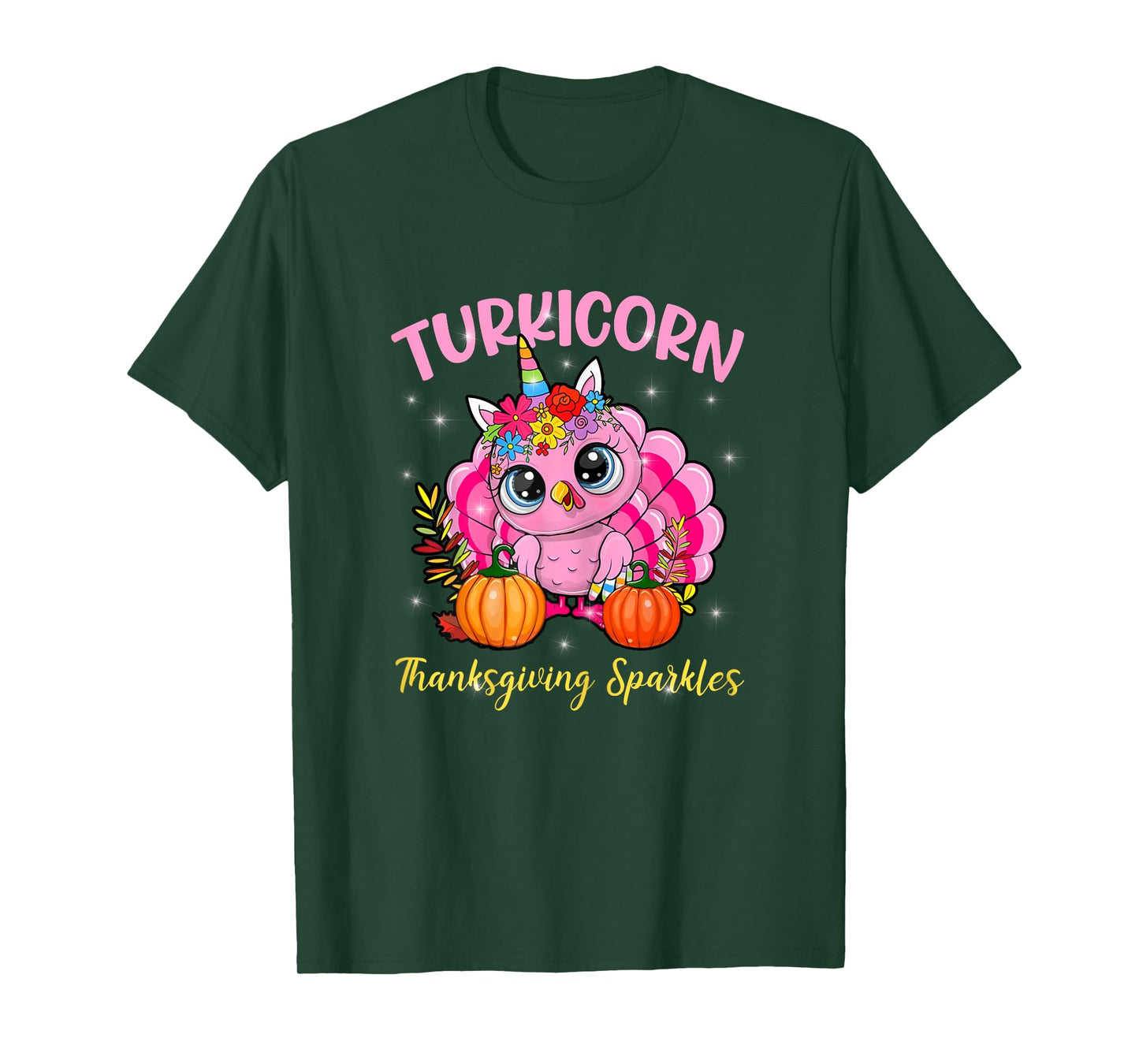 Cute Unicorn Turkey Sparkles Funny Thanksgiving Women Girl T-Shirt