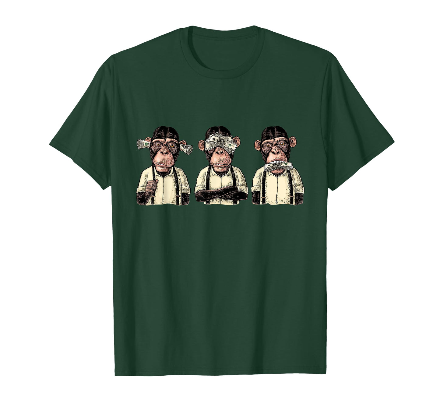 Money A Bag HEAR NO SEE NO SPEAK NO EVIL Monkey Dollar Bills T-Shirt