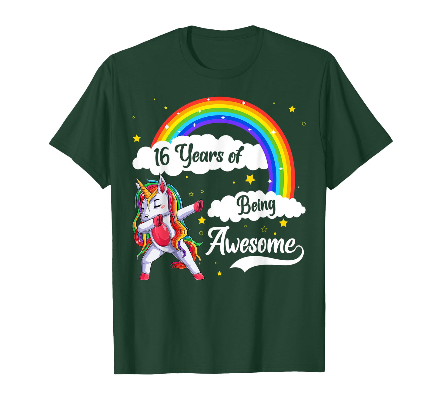 16 Years Of Being Awesome Dabbing Unicorn & Rainbow Birthday T-Shirt
