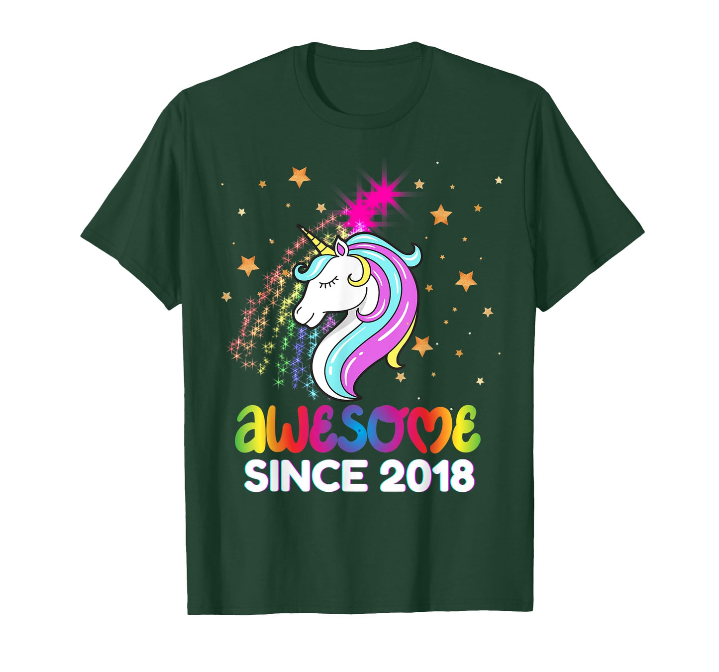 Fifth 6th Birthday Awesome Since 2018 Rainbows and Unicorn T-Shirt