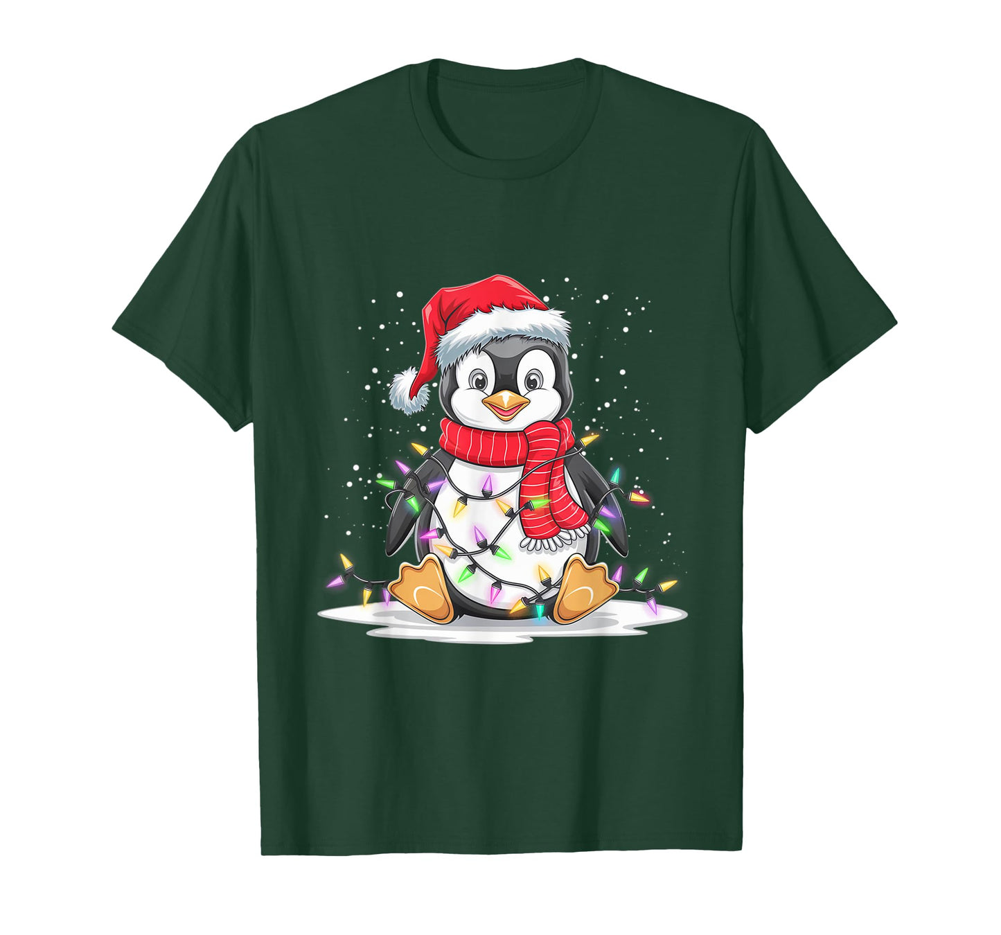 Funny Xmas Matching Santa Hat Penguin Christmas Tree Lights T-Shirt