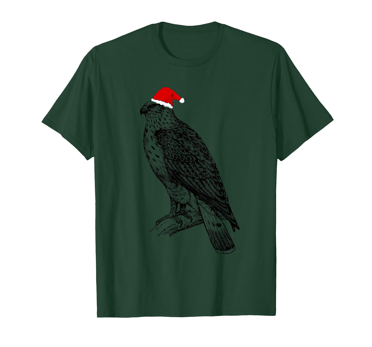 Christmas Hawk in Santa Hat Ornithology Hawk Bird T-Shirt