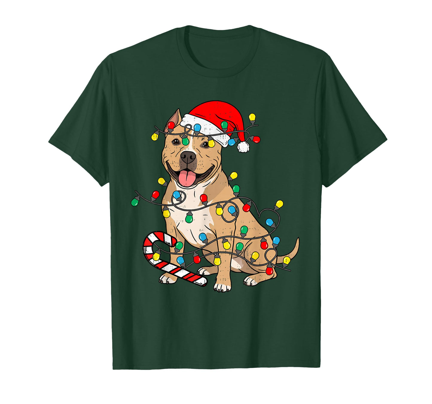 Pitbull Dog Christmas Lights Santa Xmas Pet Dog Lover T-Shirt
