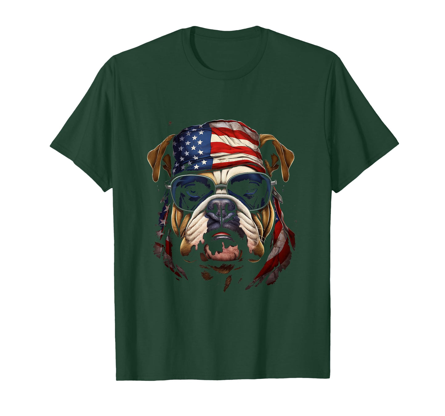 Bulldog Wearing American Flag Bandana Patriotic Paws T-Shirt