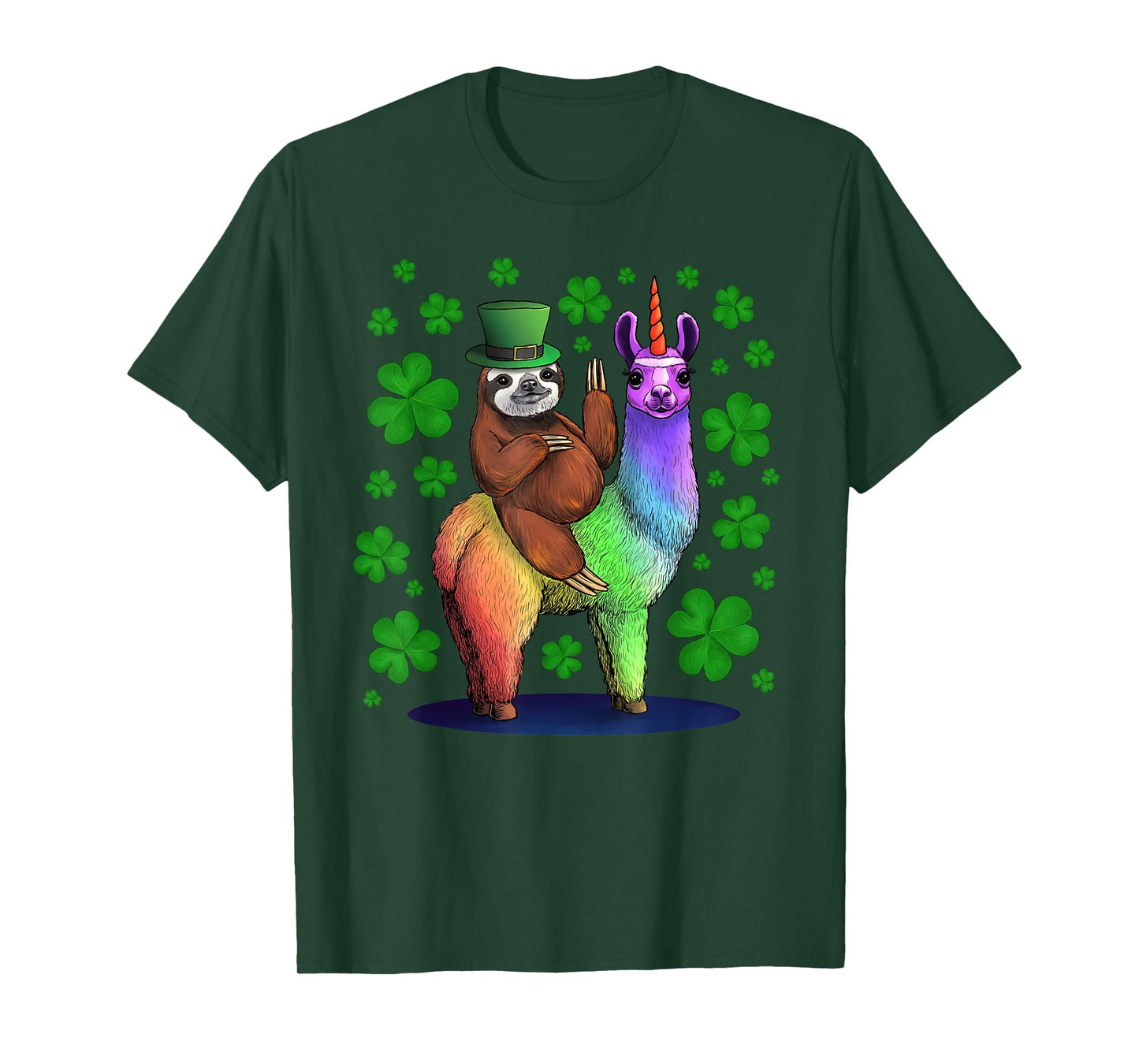 Leprechaun Sloth Riding Llama Unicorn St Patricks Day T-Shirt