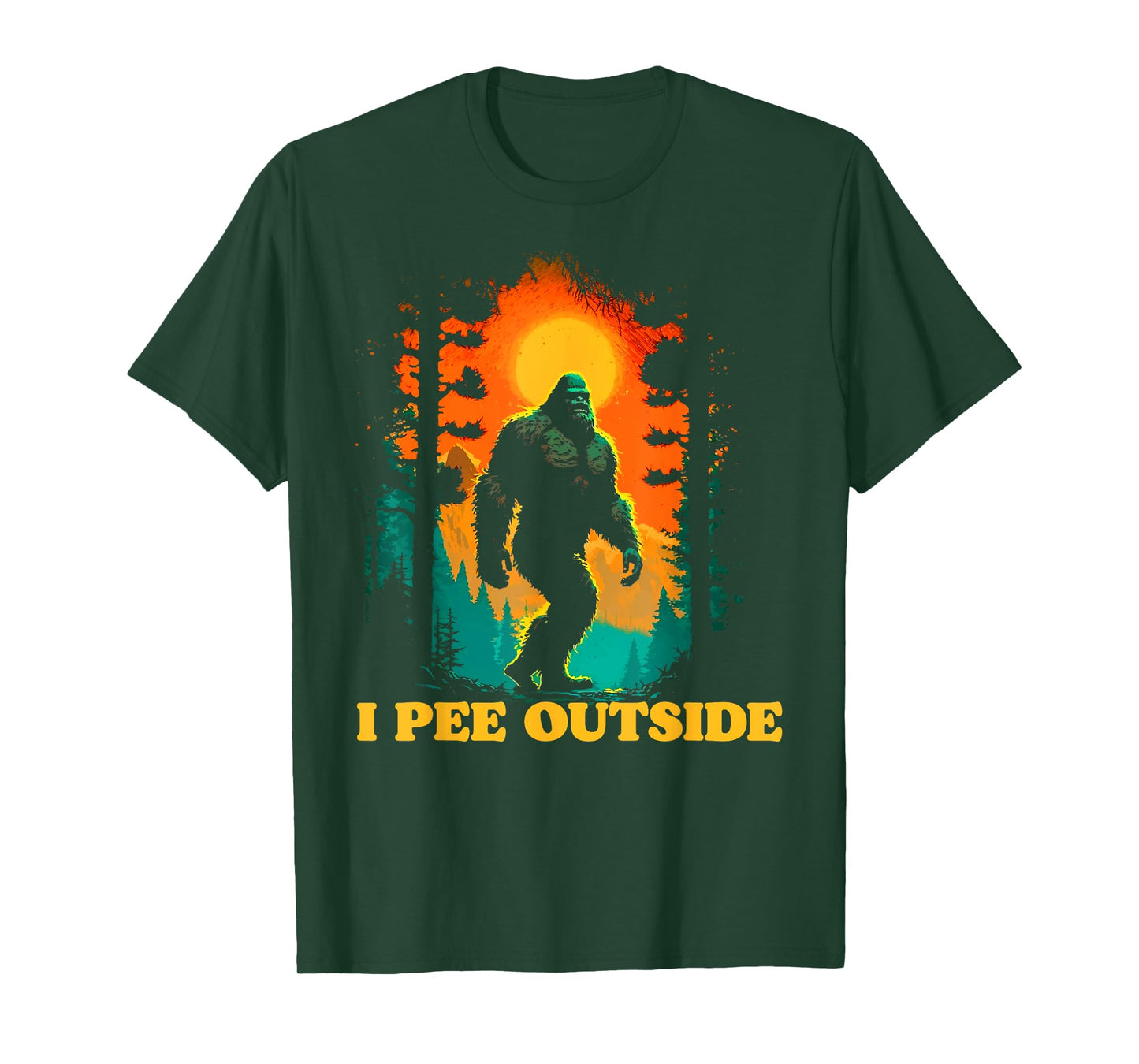 I Pee Outside Funny Bigfoot Hiking Sasquatch Retro Sunset T-Shirt