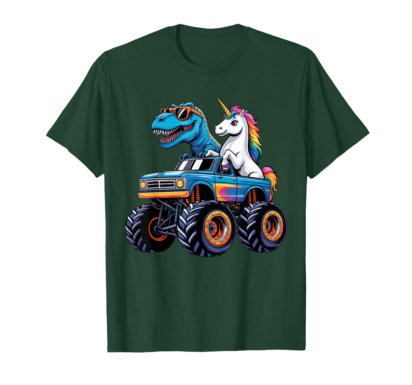 Unicorn Riding T rex Monster Truck Boys Girls Funny Unicorn T-Shirt