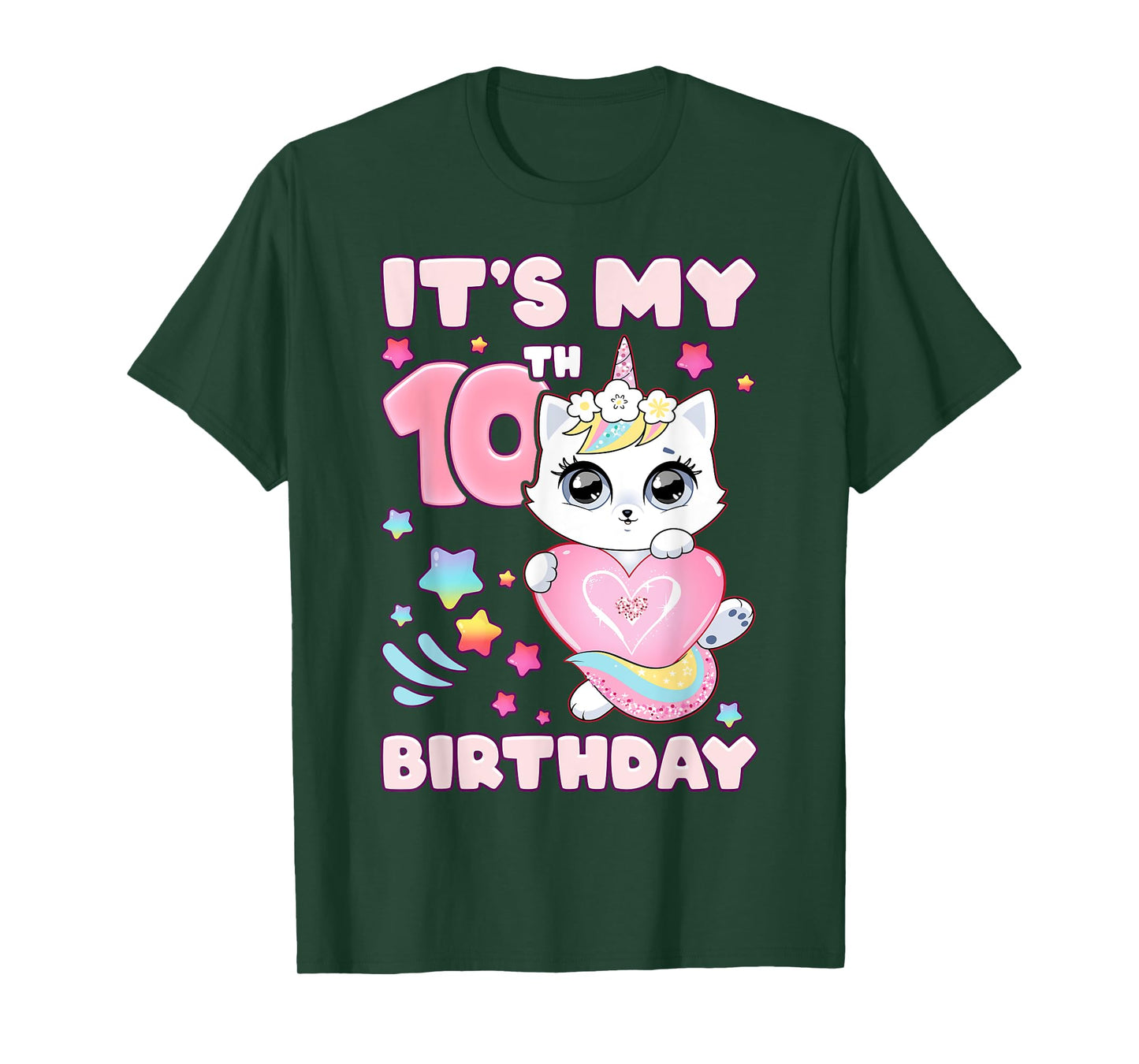 Birthday girl 10 years old, cat, unicorn, 10th birthday T-Shirt