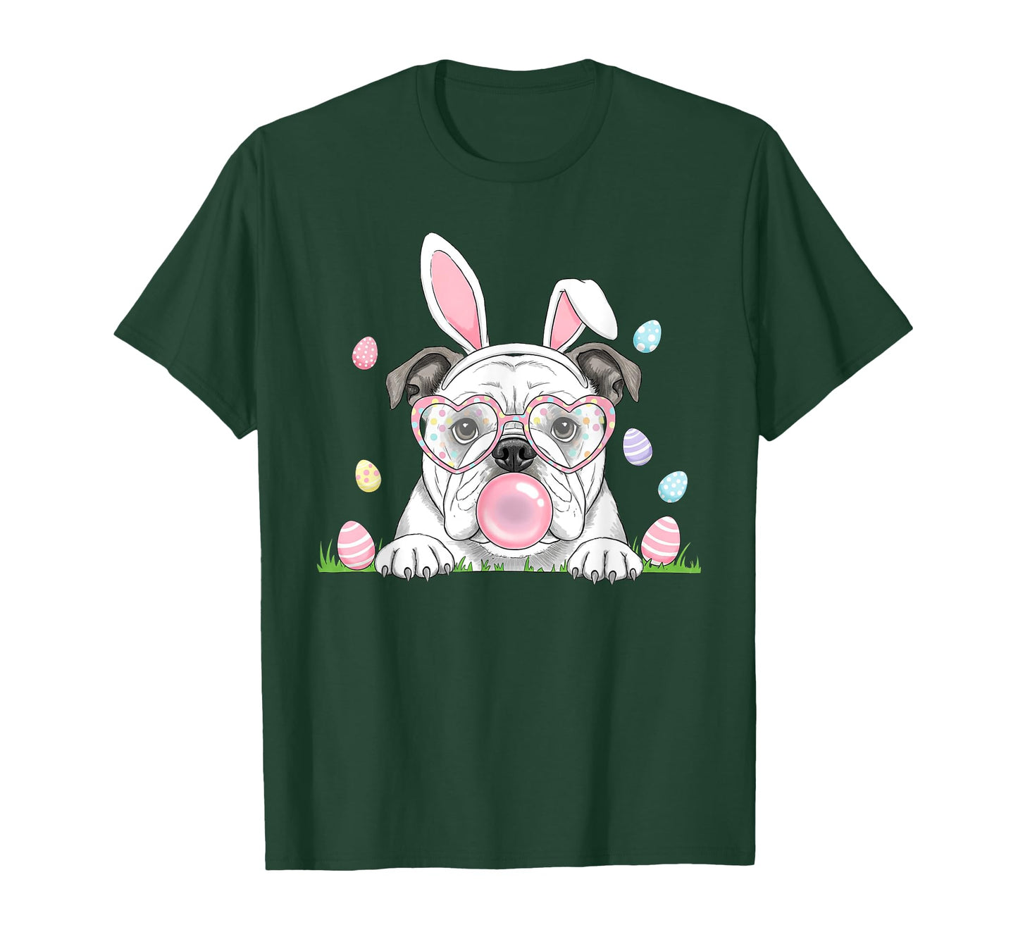 English Bulldog Bunny Bubble Gum Easter Day Womens Mens Kids T-Shirt