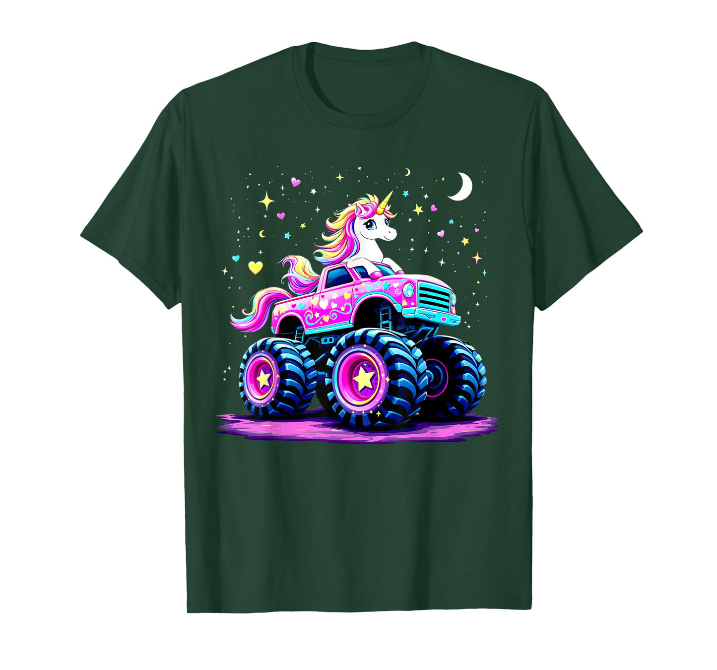 Funny Cute Unicorn Riding A Pink Monster Truck T-Shirt