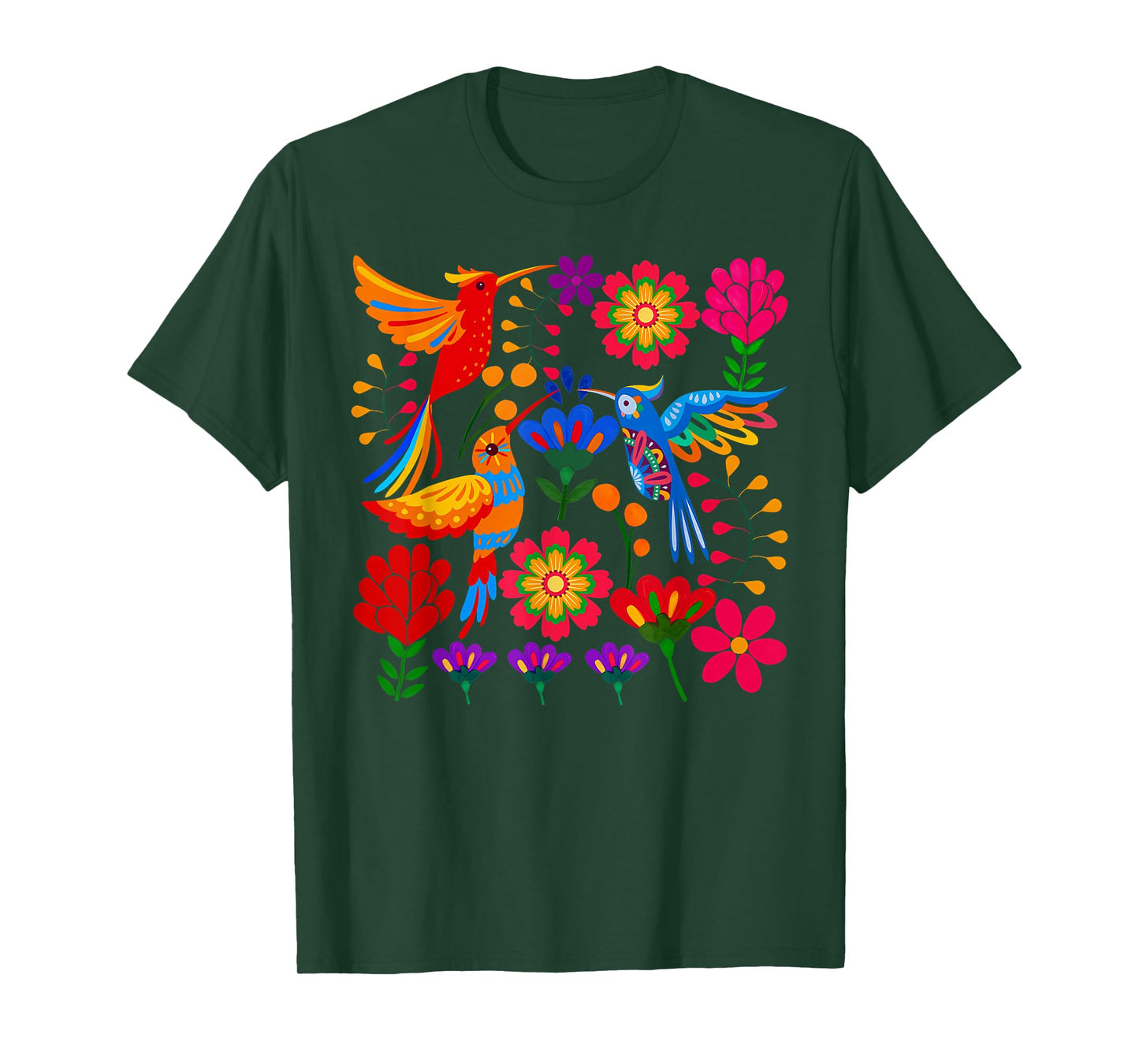 Hummingbird Colorful Mexican Flowers Floral Nature Lover T-Shirt