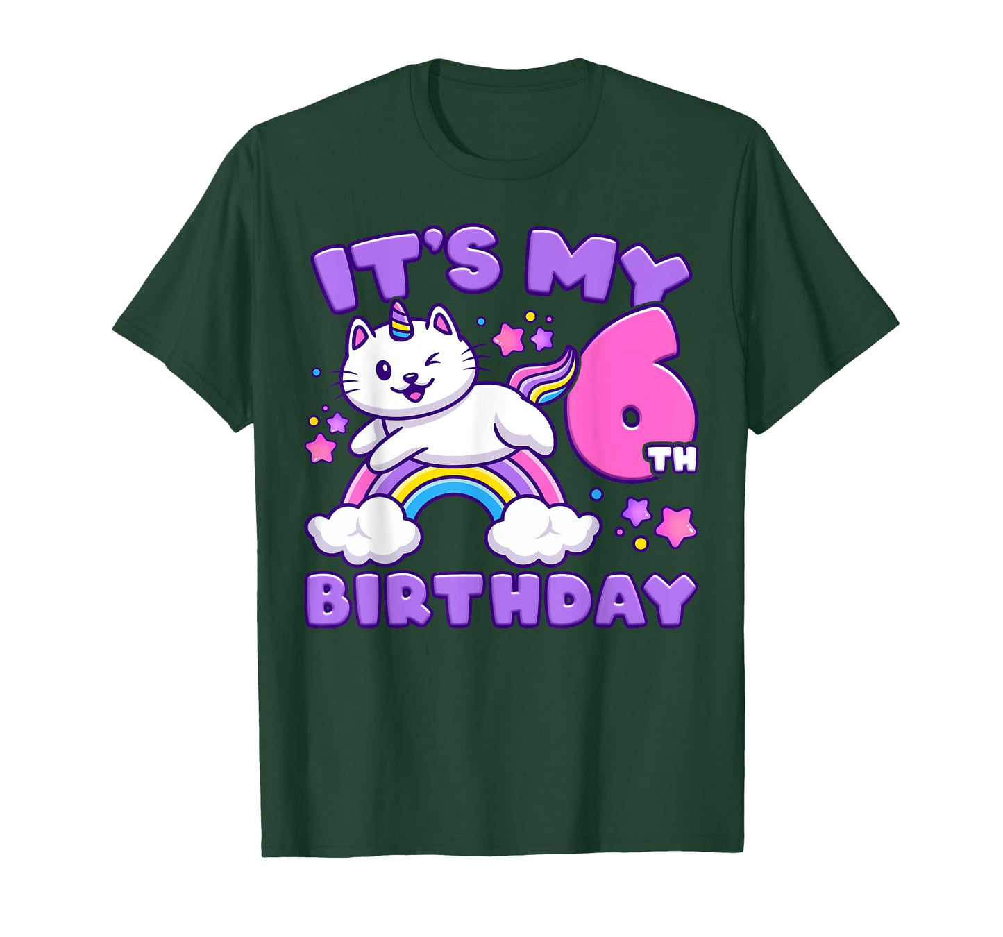 Birthday girl 6 years old, cat, unicorn, 6th birthday T-Shirt