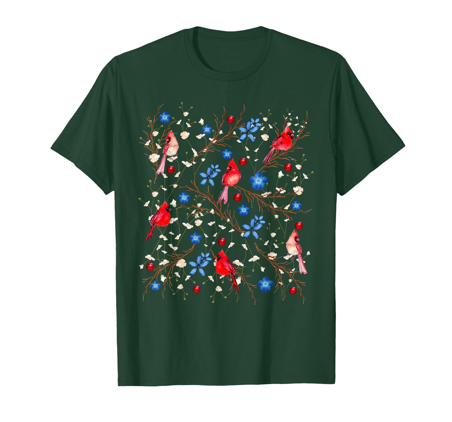Floral Cardinal Bird Red White Blue 4th Of July Bird Lover T-Shirt