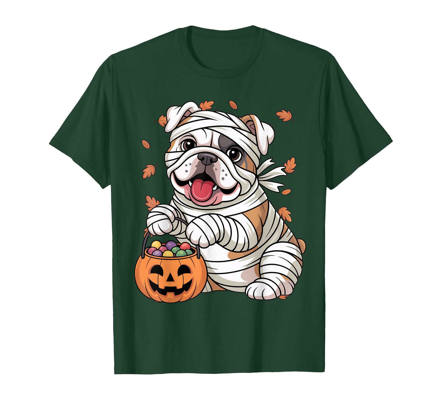 Mummy English Bulldog Fall Pumpkin Spooky Season Halloween T-Shirt