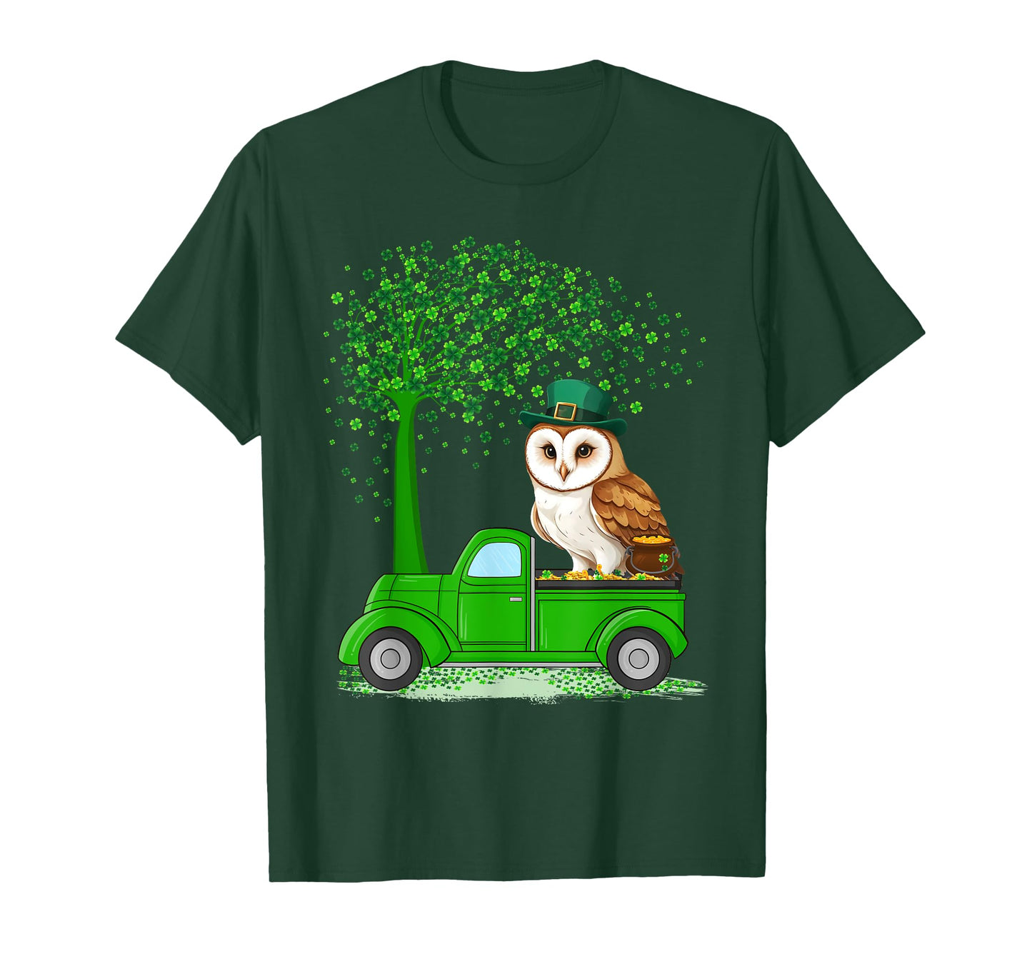 Irish Green Truck On Owl Bird St Patrick's Day Tree T-Shirt