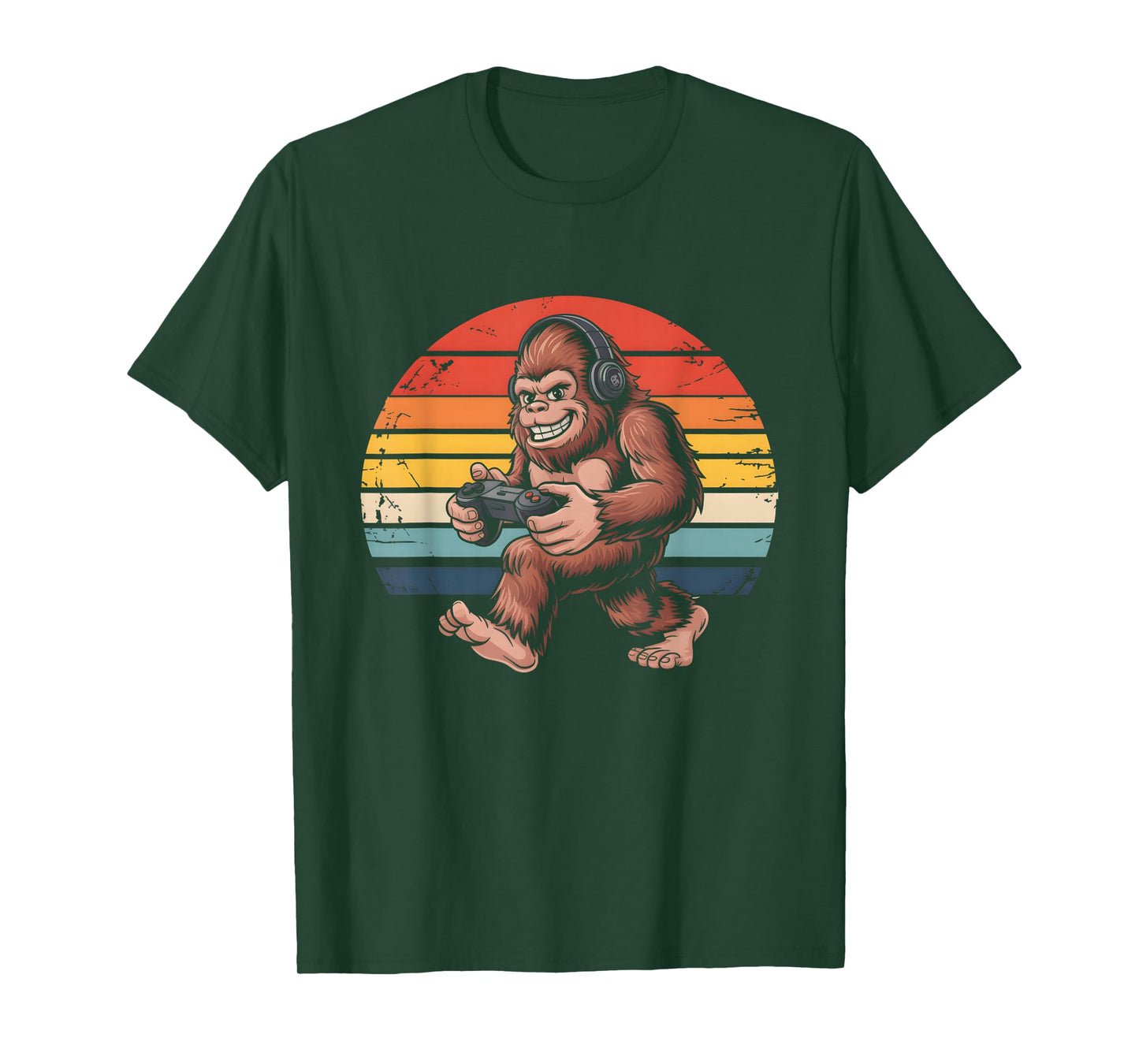 Retro Bigfoot Gamer Playing Console Video Games Sasquatch T-Shirt