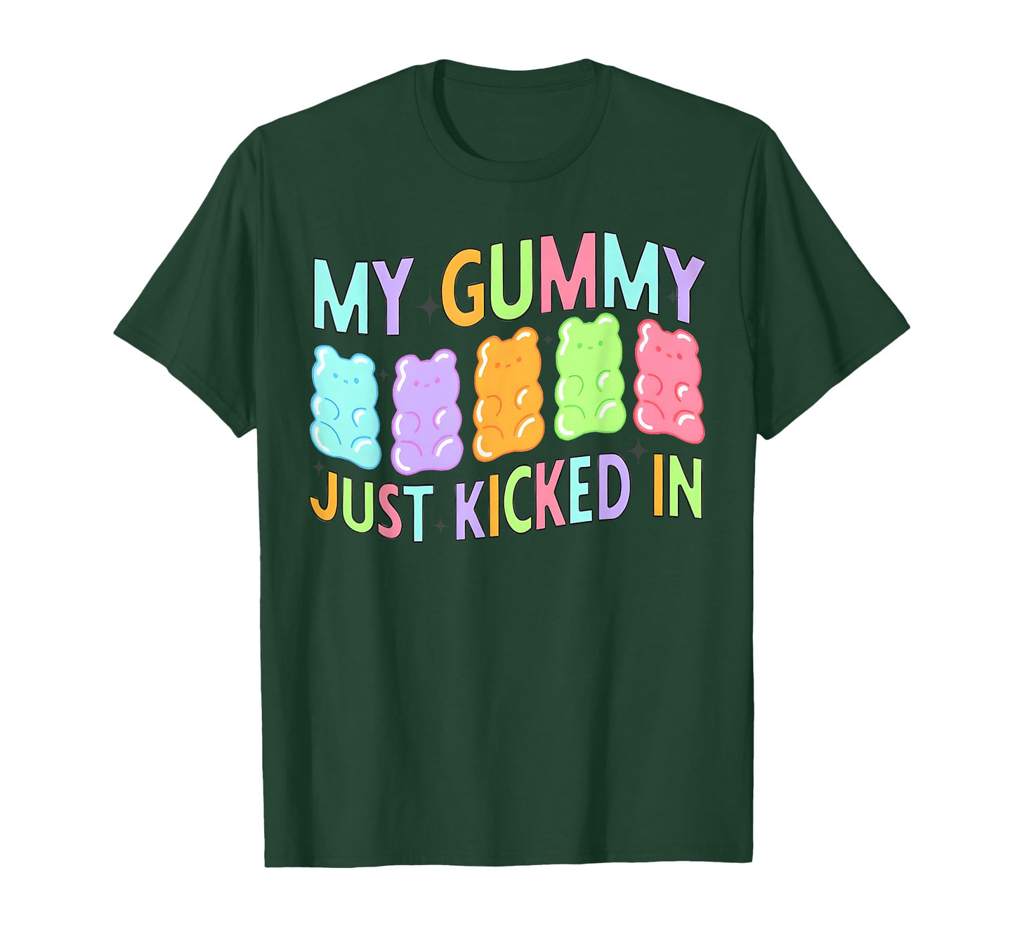 Funny My Gummy Just Kicked In Unisex-Adults Black Cotton 50% Polyester 50% Modern Casual Humorous Design T-Shirt