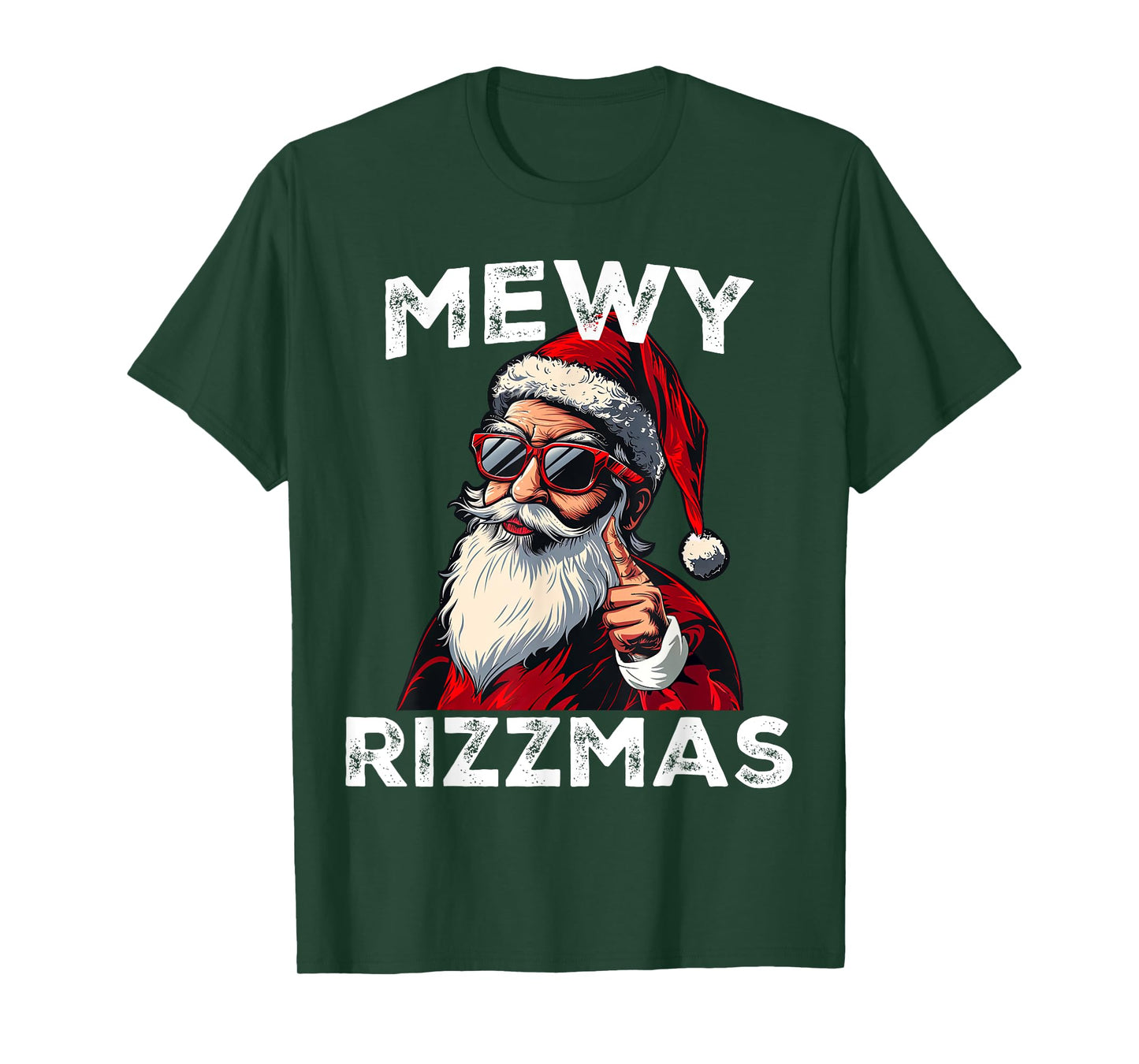 Mewy Rizzmas Funny Santa Mewing Joke Rizz Mens Christmas T-Shirt