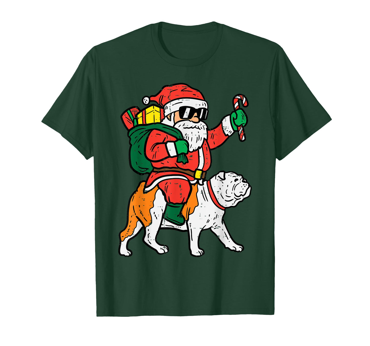 Santa Riding English Bulldog Christmas Xmas T-Shirt for Men Women Kids