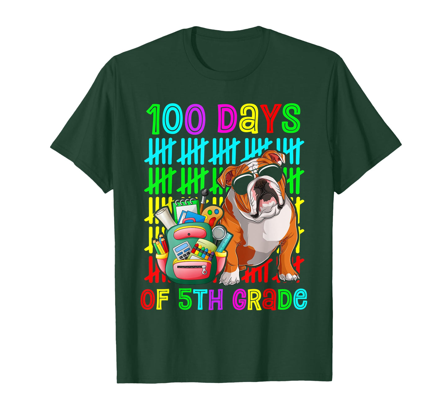 100th Day Of 5th Grade Boys Kids English Bulldog Dog Lovers T-Shirt