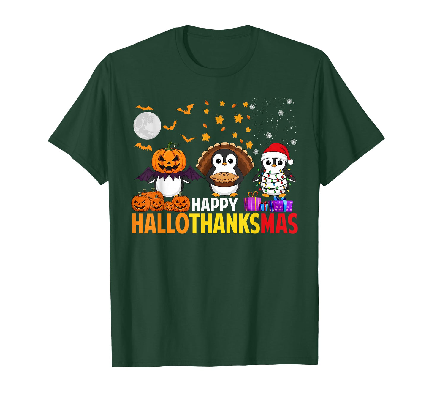 Penguin Christmas Halloween Costume Happy Hallothanksmas T-Shirt