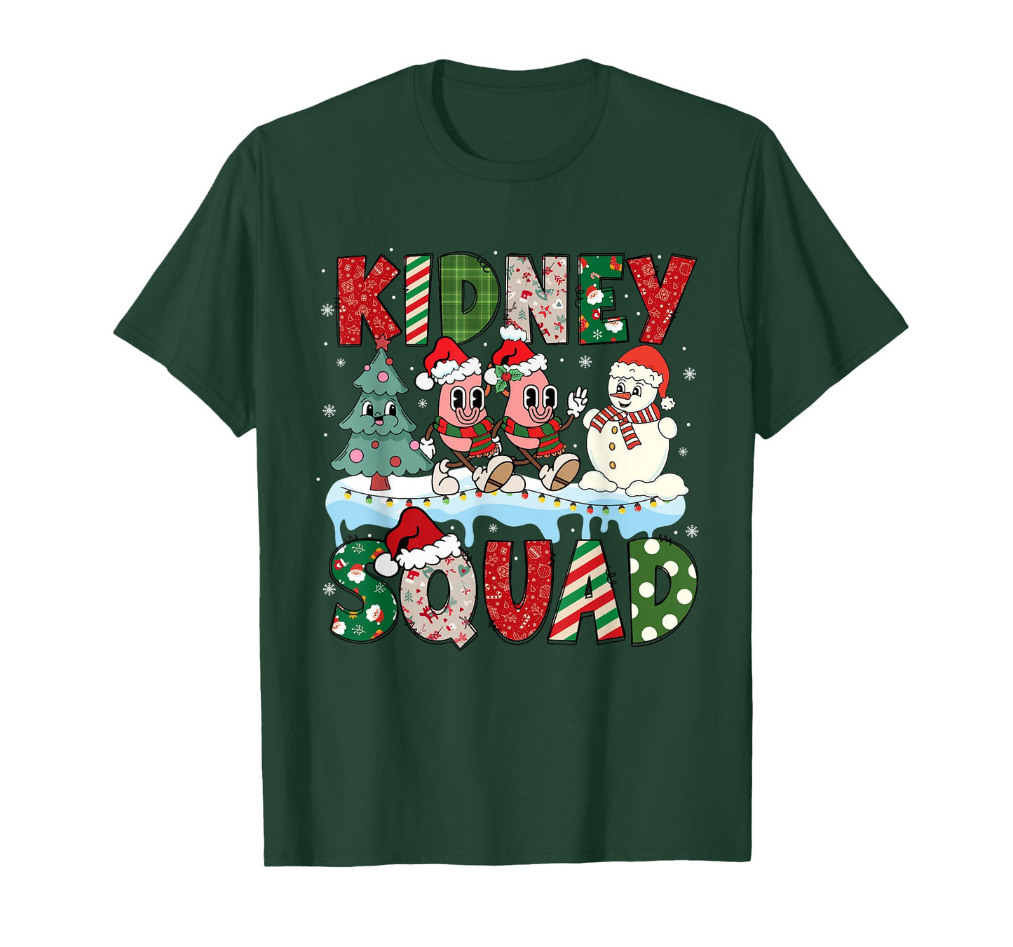 Kidney Squad Xmas Tree Snowman Dialysis Nurse Christmas T-Shirt