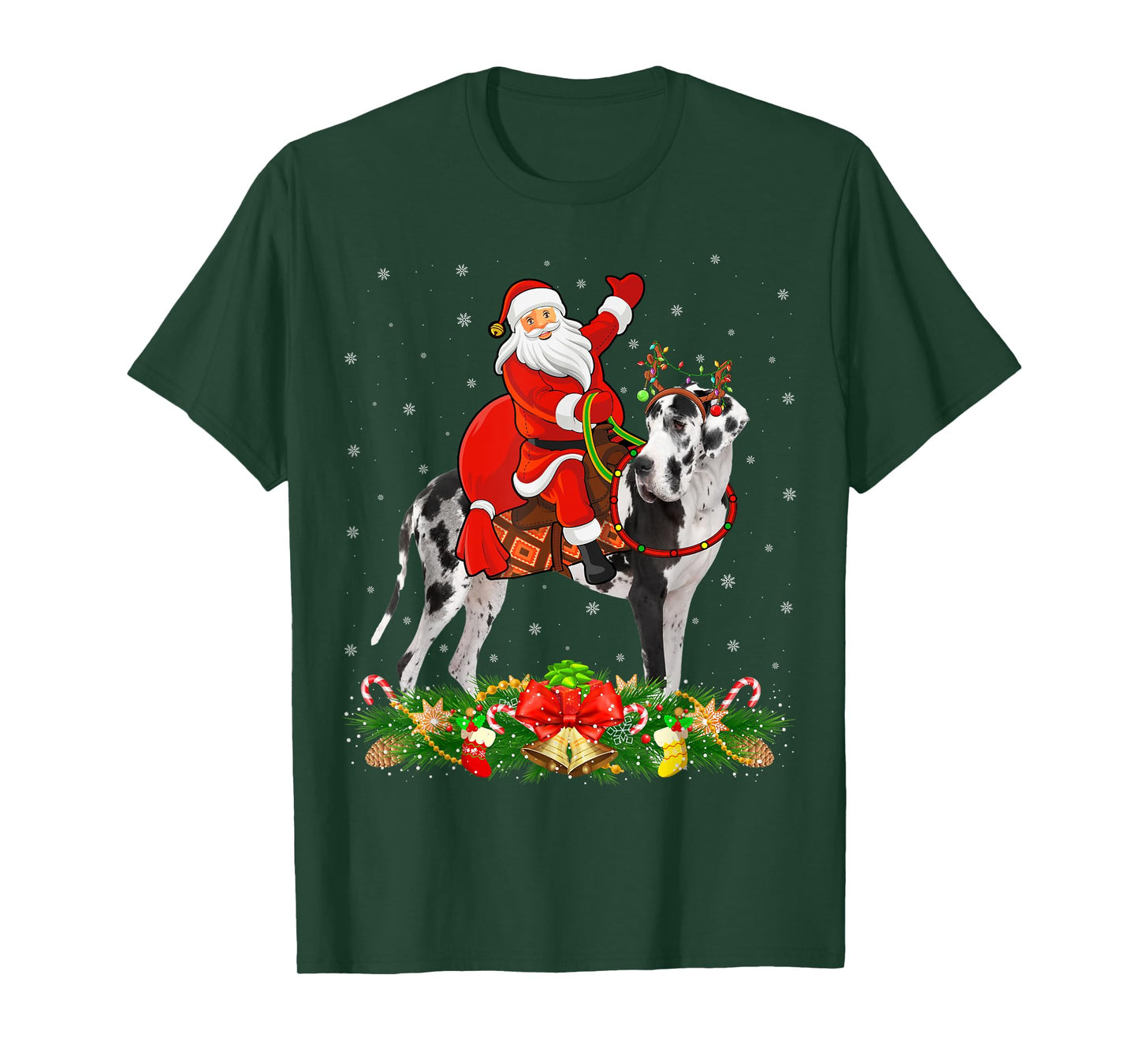 Xmas Decor Funny Santa Riding Great Dane Dog Christmas Men Women Kids T-Shirt
