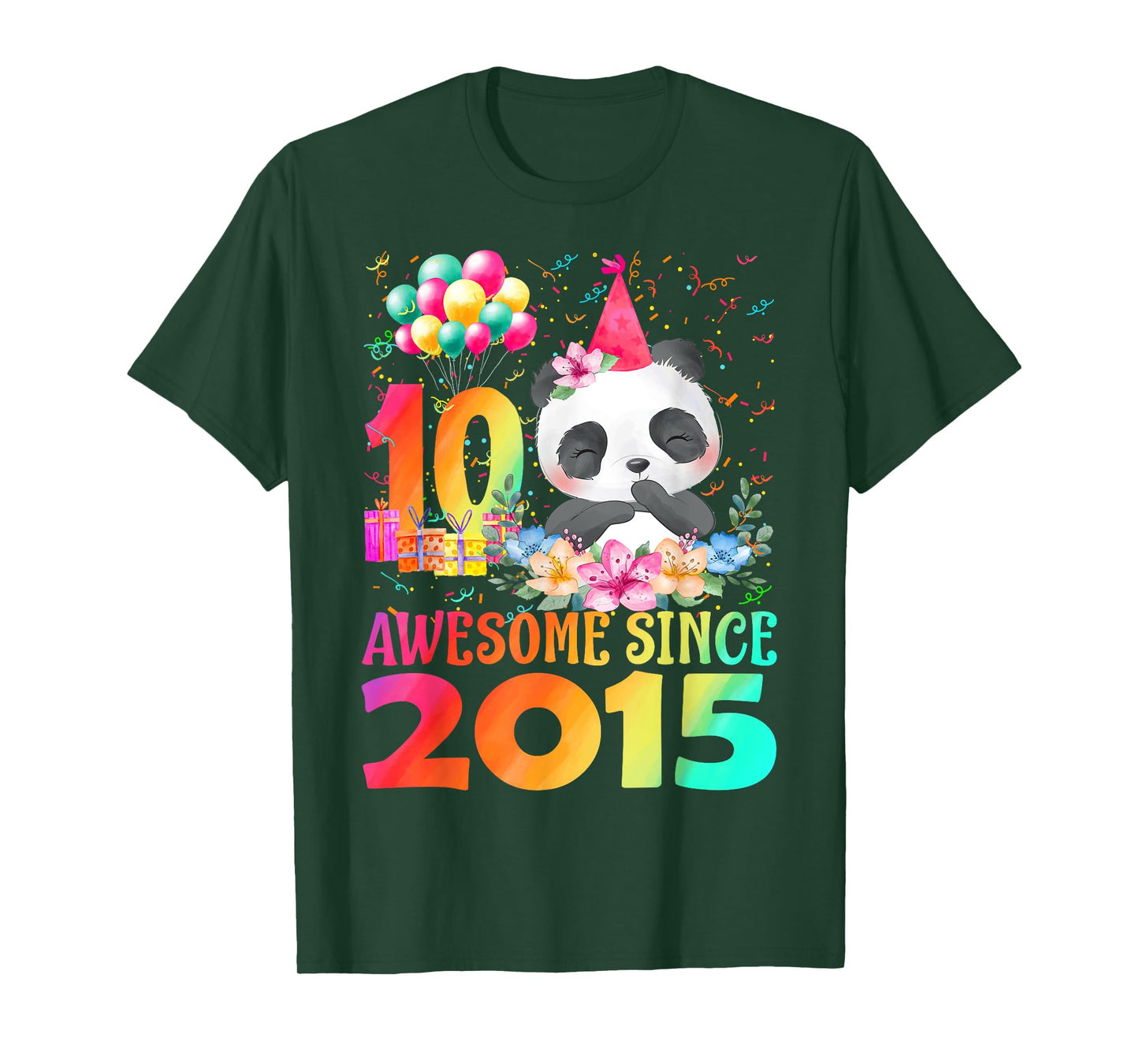 10 Years Old 10th Birthday Panda Awesome Since 2015 T-Shirt