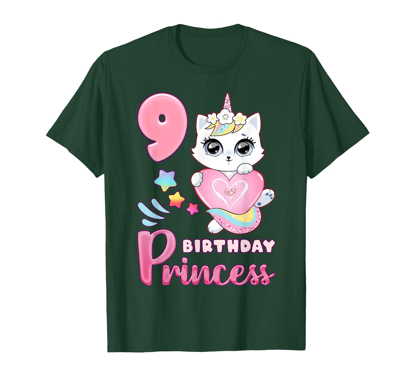 Girl, 9th birthday, unicorn cat, number 9 T-Shirt