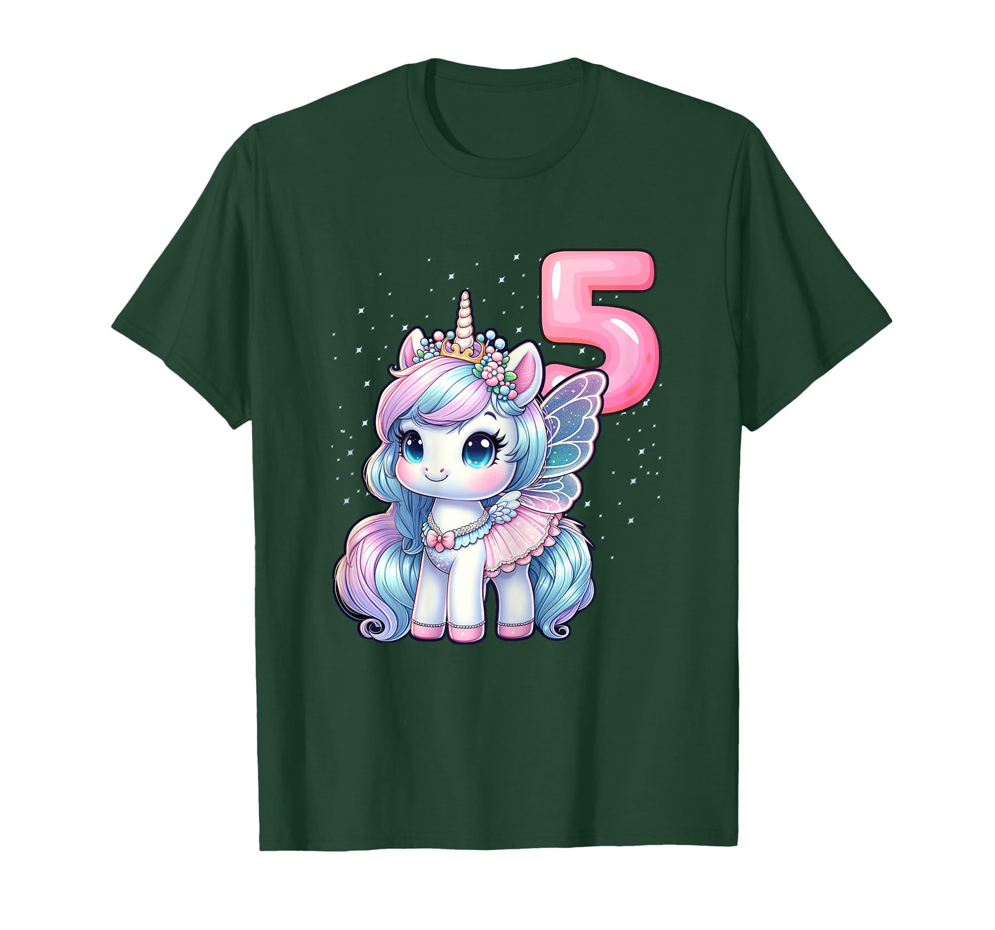 Unicorn Fairy 5th Birthday 5 Year Old Party Girls Outfit T-Shirt