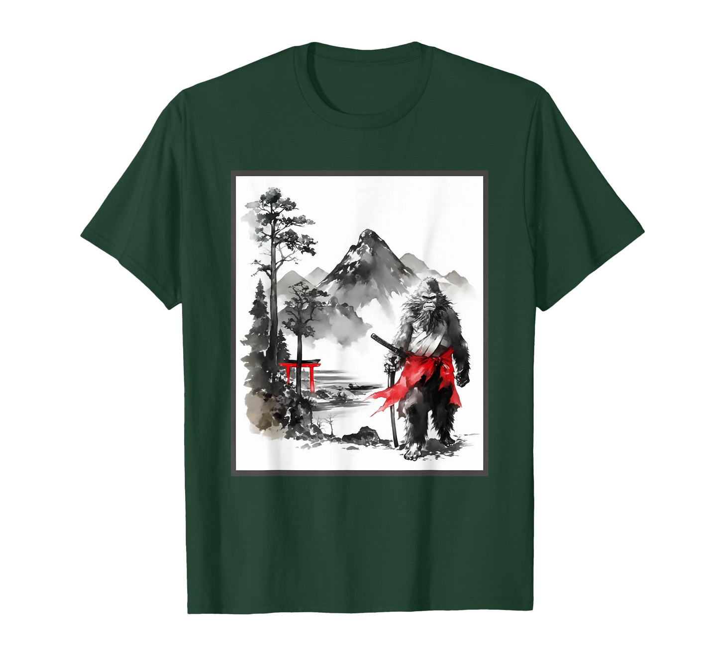 Bigfoot Samurai Japanese Vintage Painting Sumi-E Sasquatch T-Shirt