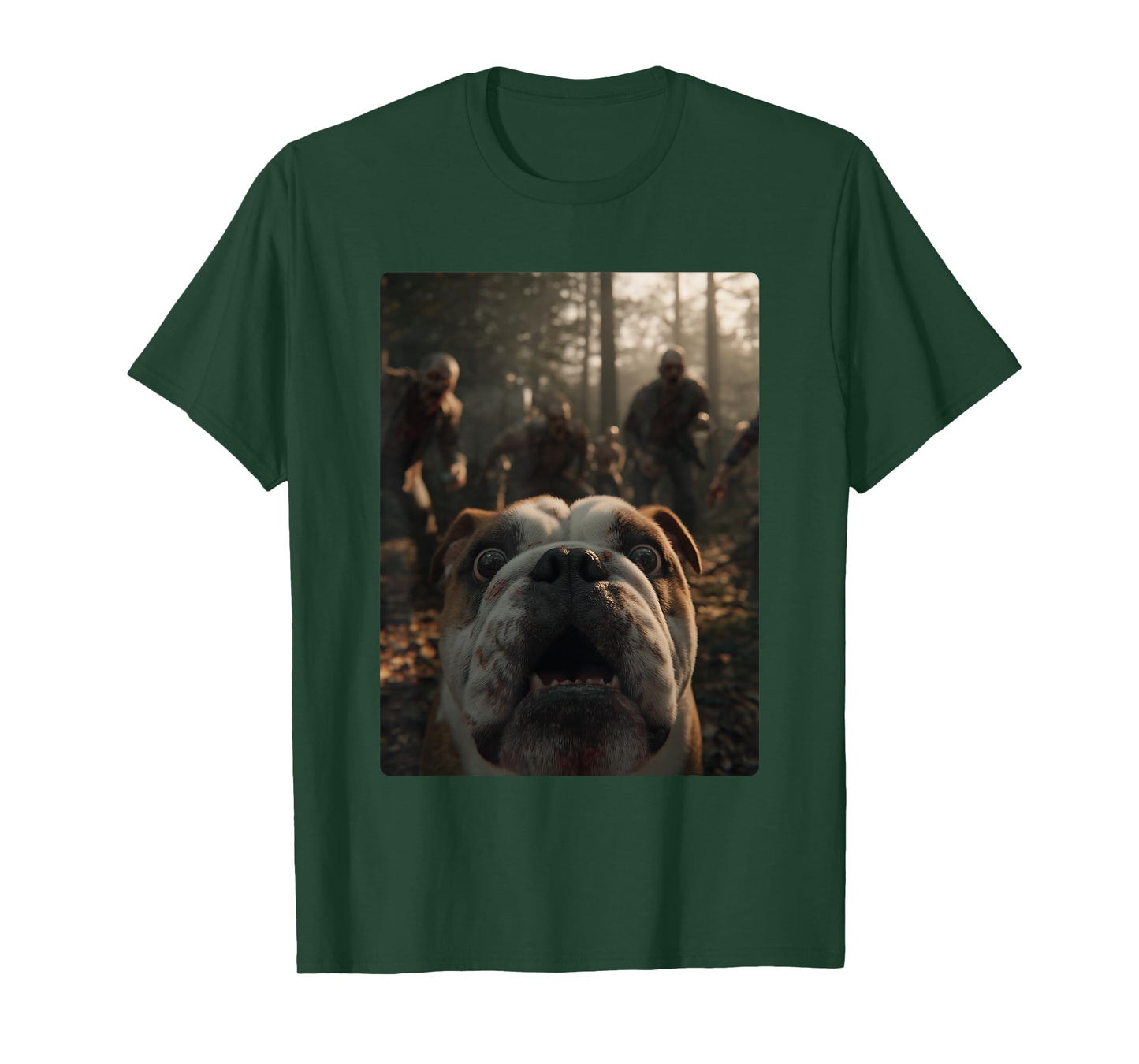 Funny British Bulldog Selfie with Zombies Halloween Dog T-Shirt