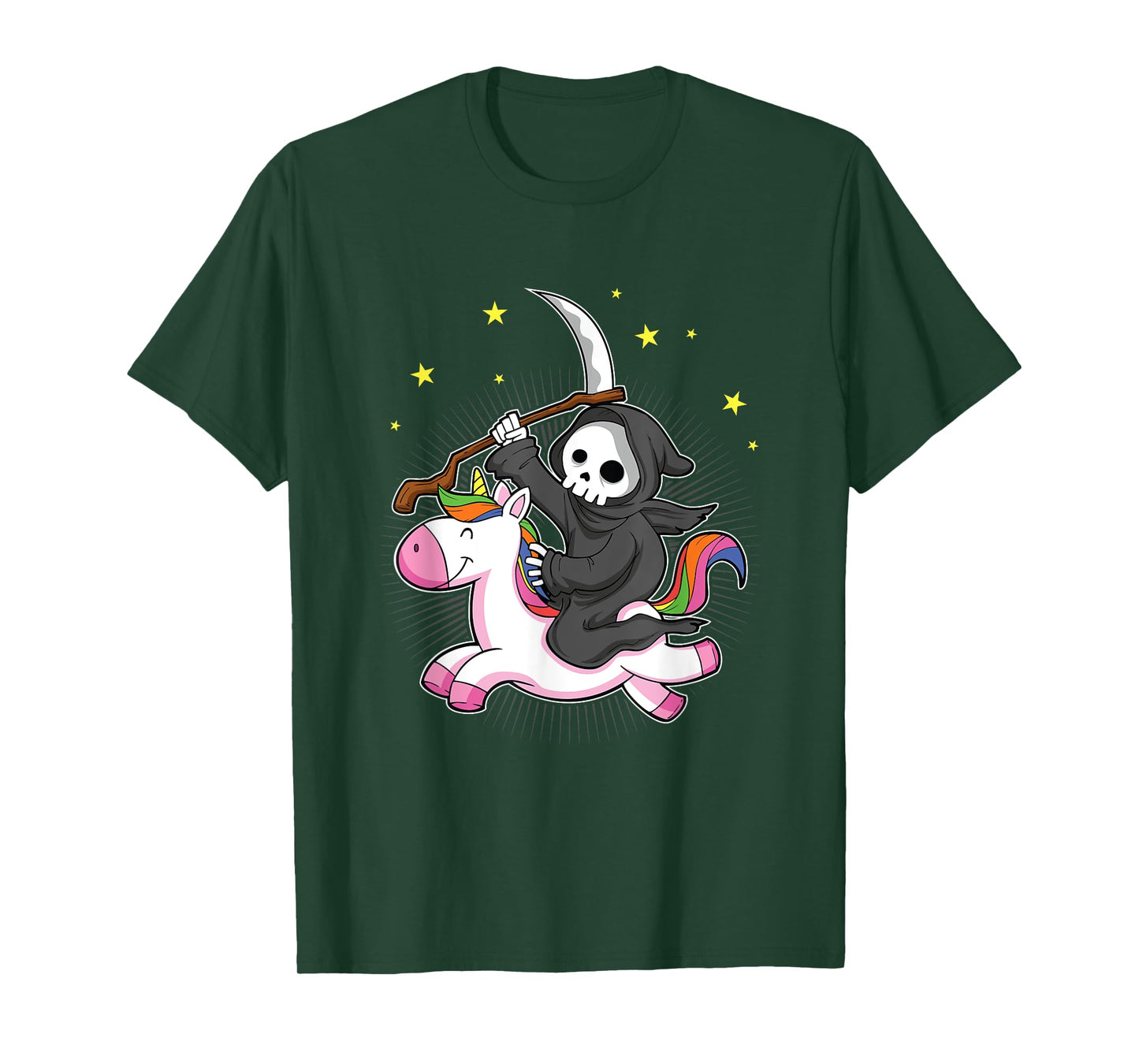 Death Metal Rock Music Halloween Grim Reaper Riding Unicorn T-Shirt