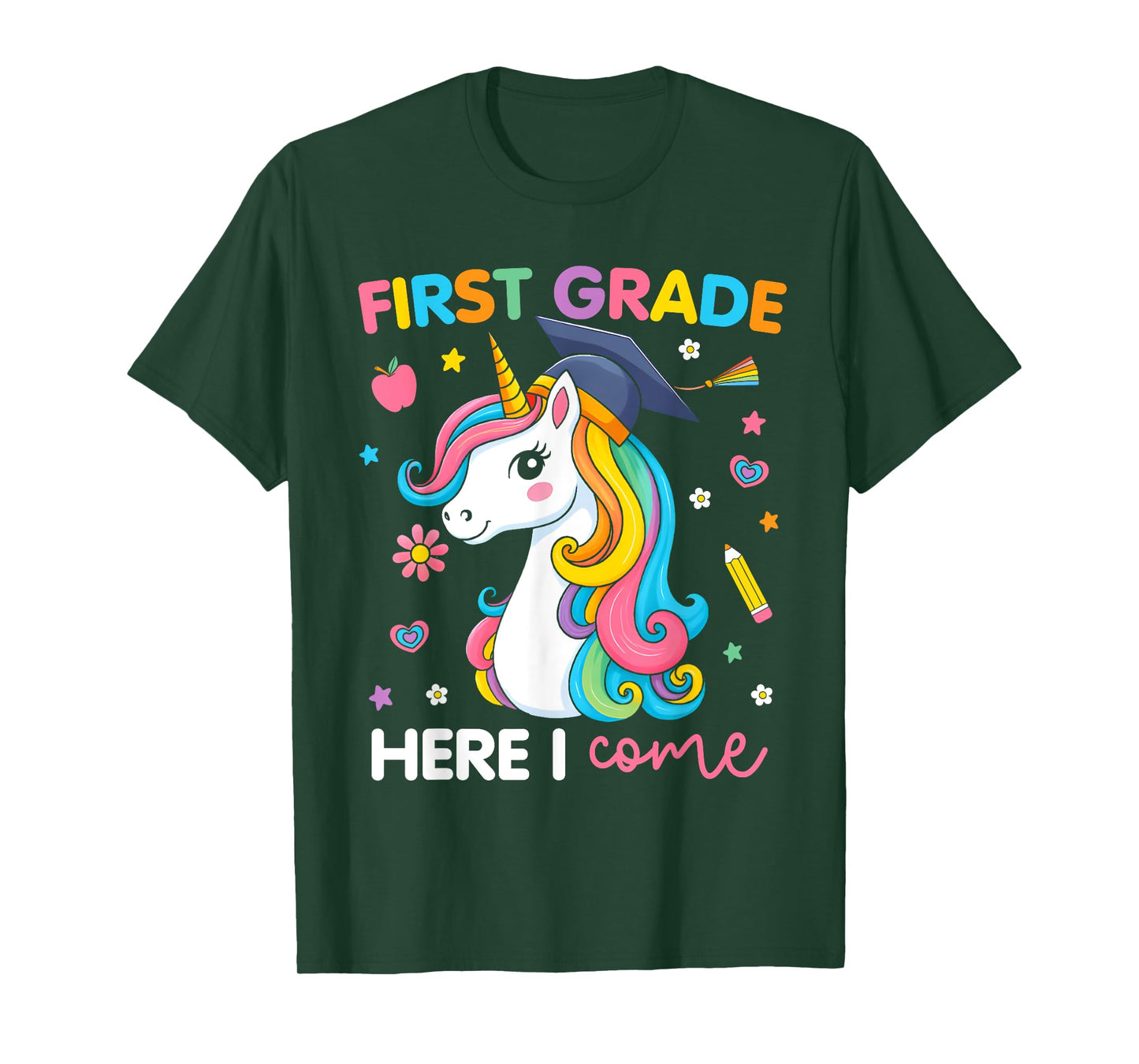 First Grade Here I Come Unicorn Girls Kids Back To School T-Shirt