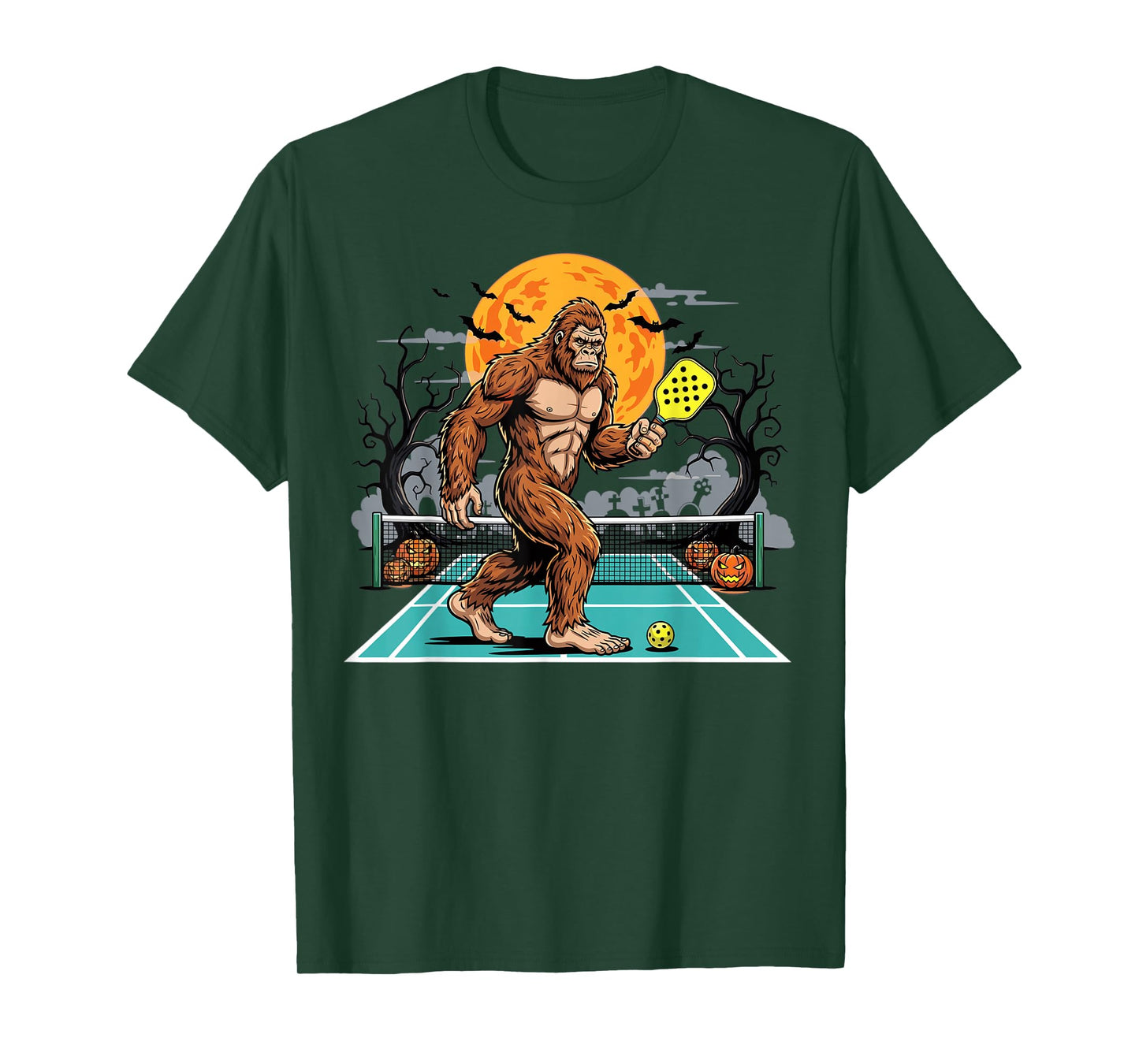 Halloween Sasquatch Pickleball Bigfoot Spooky Moon T-Shirt