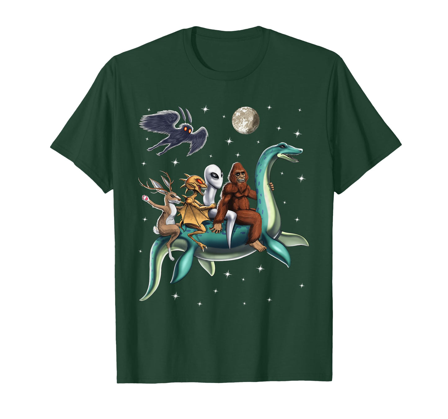 Cryptid Bigfoot Jackalope Mothman Loch Ness Monster T-Shirt