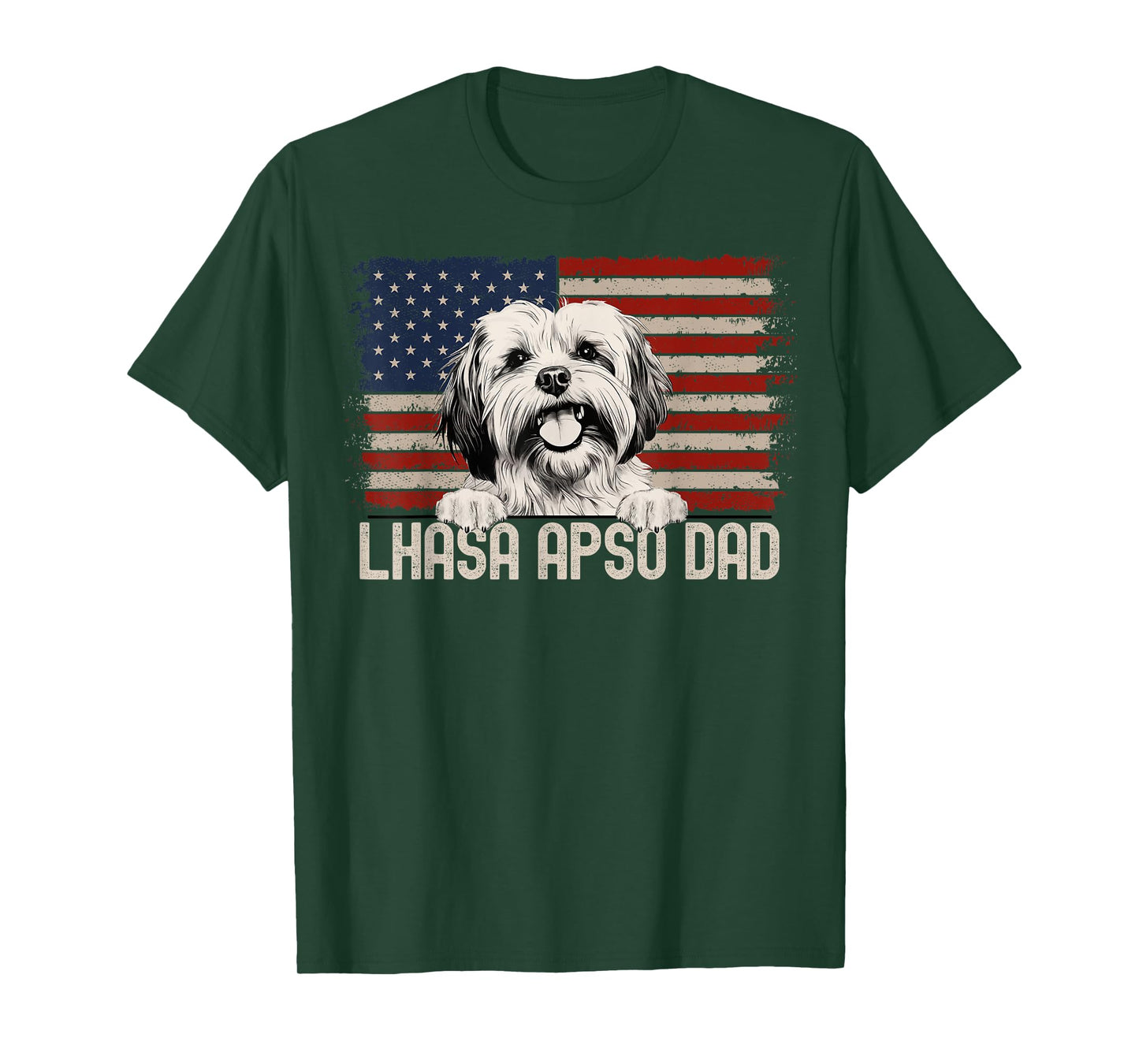 Best Dog Dad Ever American Flag - Lhasa Apso Dad T-Shirt
