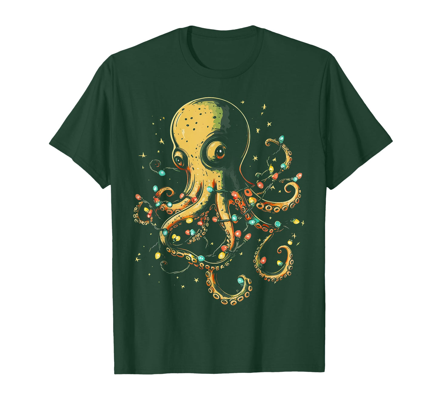 Christmas Lights Sea Octopus Marine Biology Ocean Animal T-Shirt