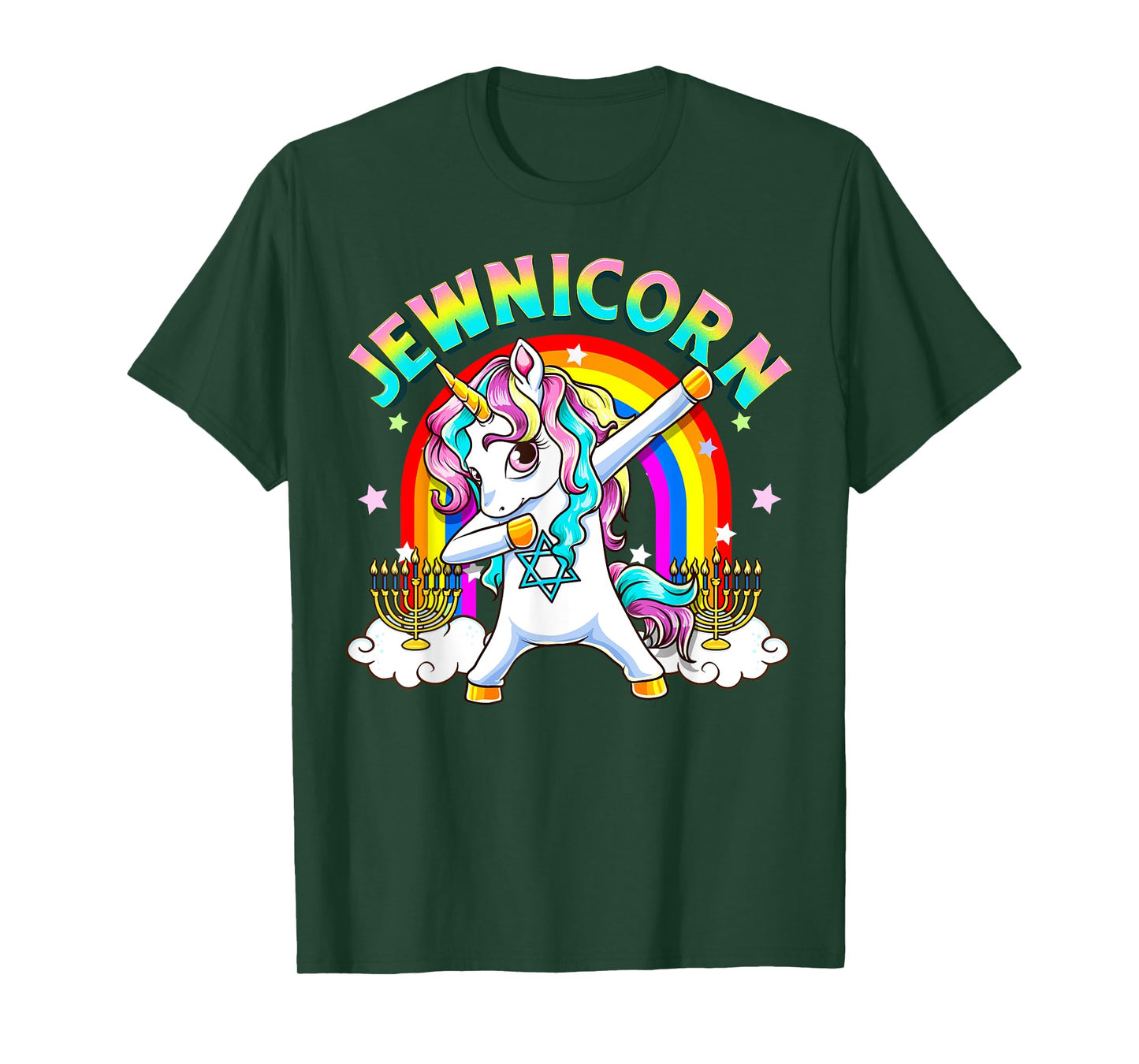 Jewnicorn Funny Cute Hanukkah Jewish Rainbow Unicorn Menorah T-Shirt