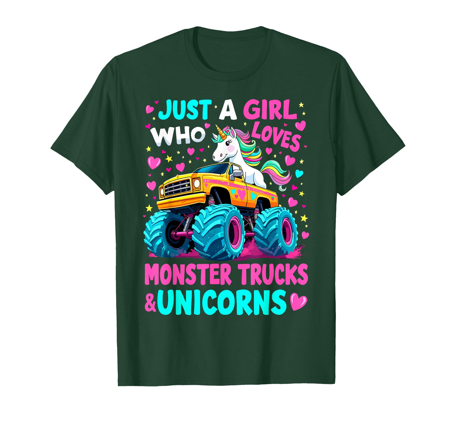 Just a Girl Who Loves Monster Trucks Unicorns T-Shirt