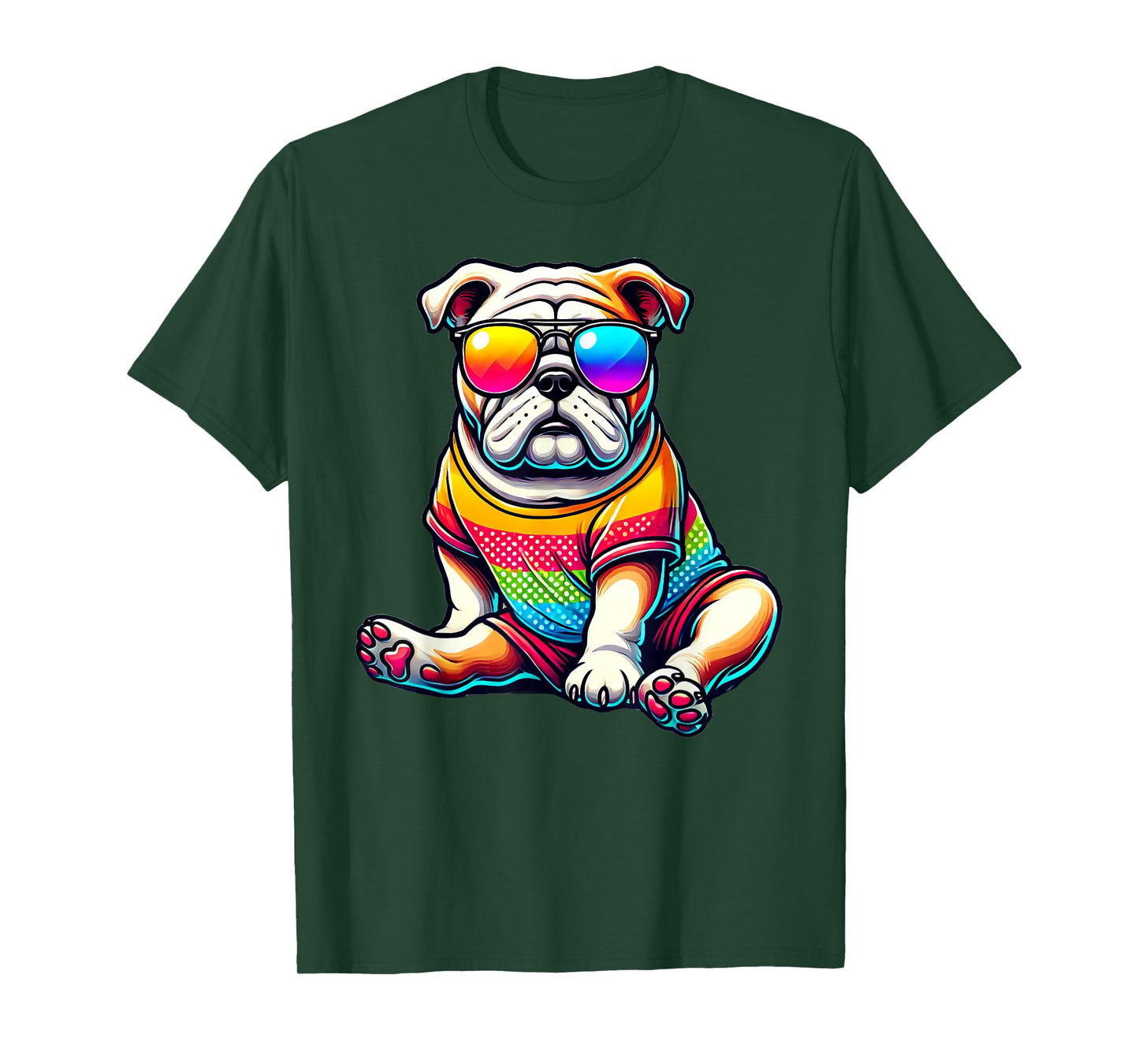 Colorful English Bulldog Wearing Sunglasses T-Shirt