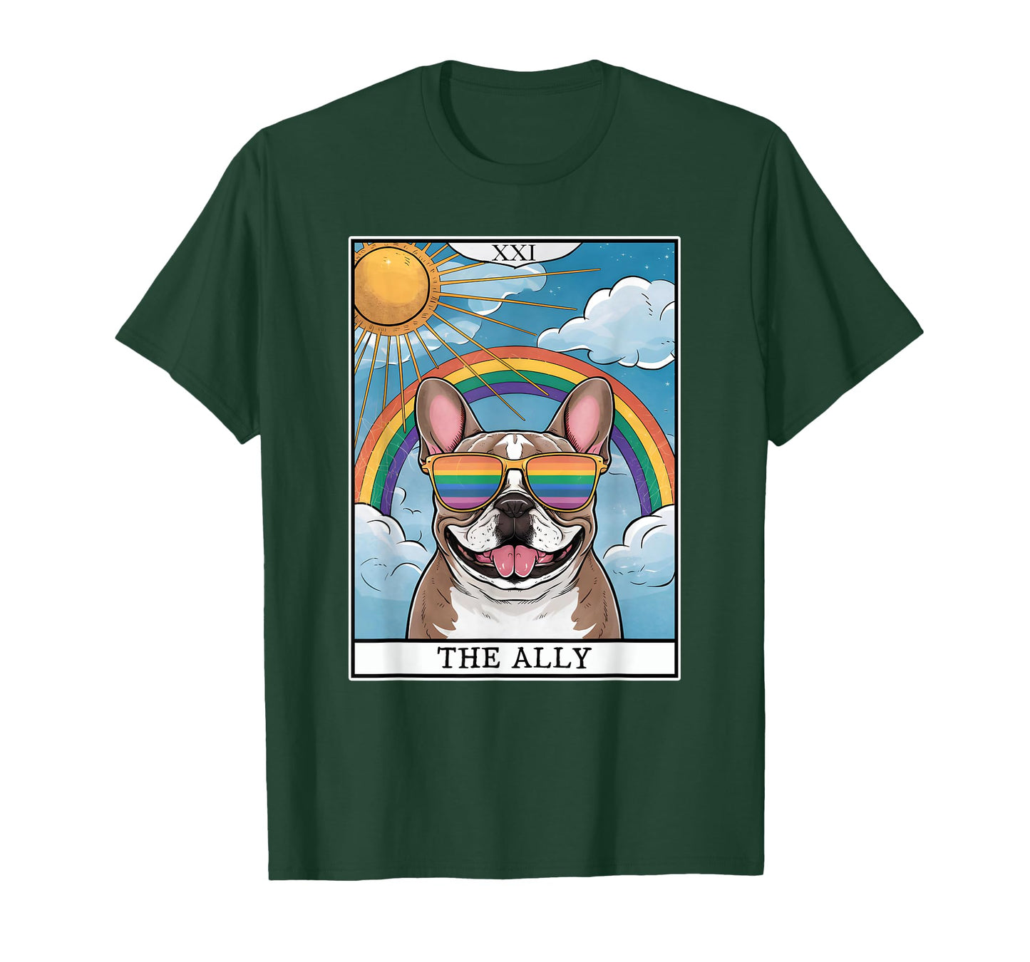 Funny Ally Dog French Bulldog Sunglasses LGBTQ Pride T-Shirt