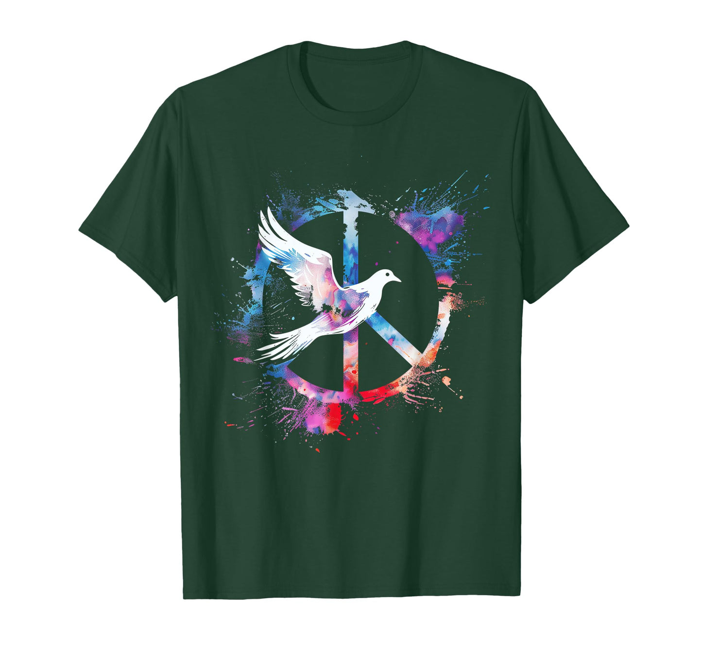Dove White Pigeon Bird Watercolor Peace Sign T-Shirt