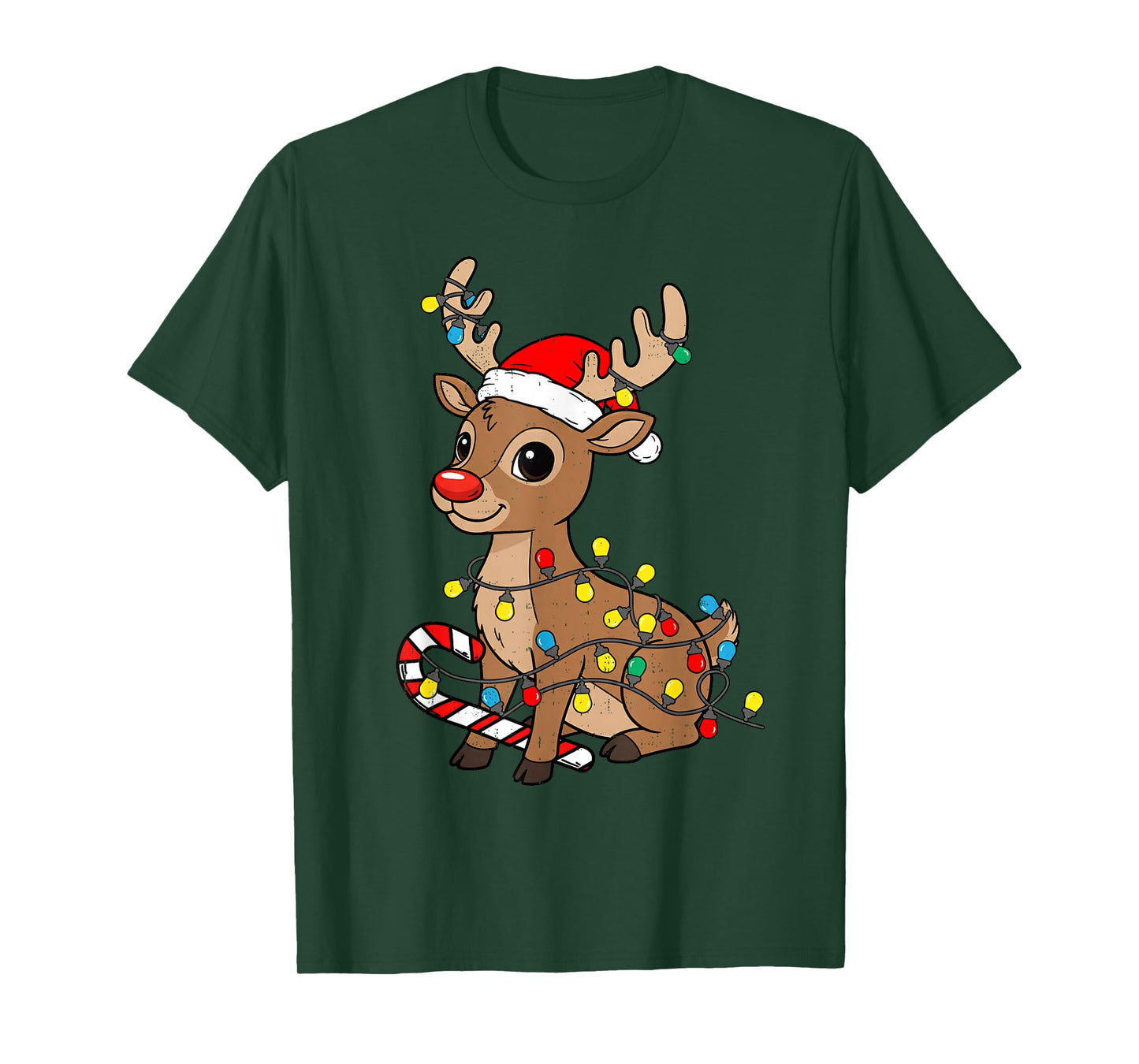 Cute Reindeer Candy Christmas Lights Santa Xmas Pajama T-Shirt