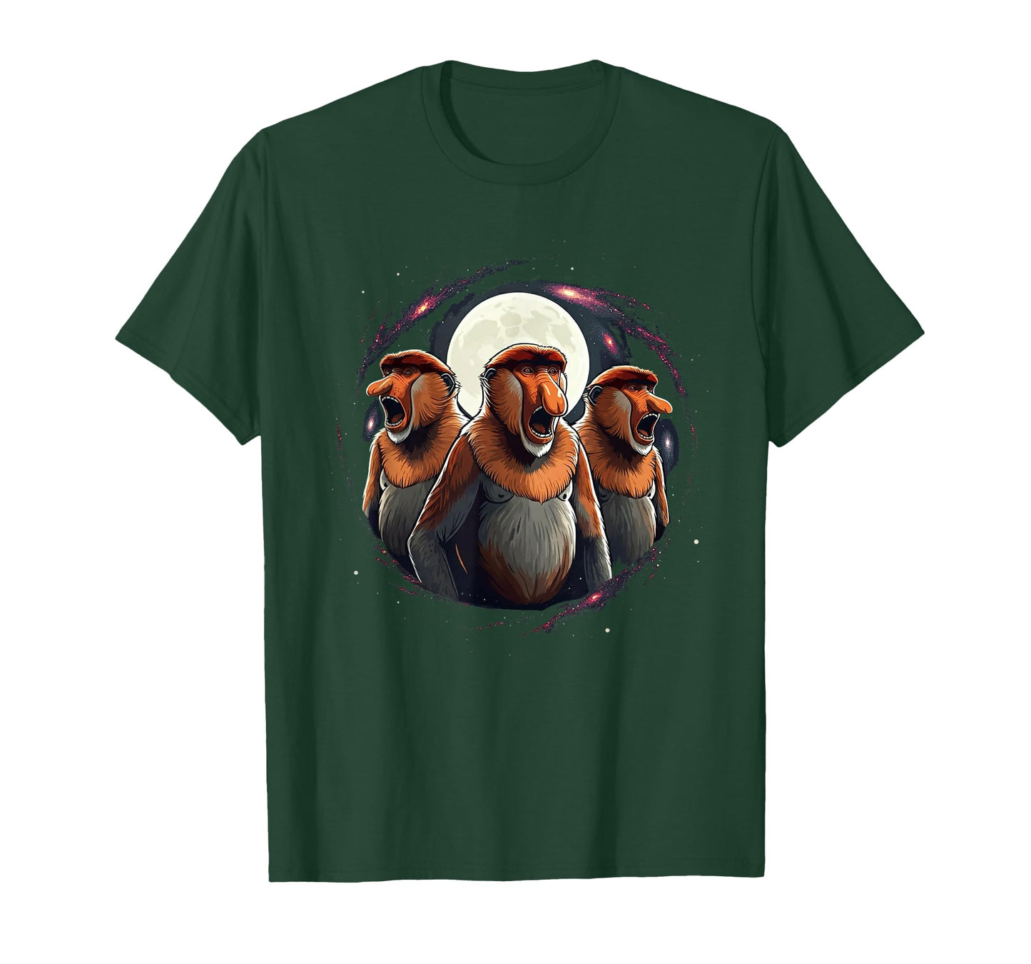 3 Proboscis Monkeys Moon Howling Funny Meme Men Women Kids T-Shirt