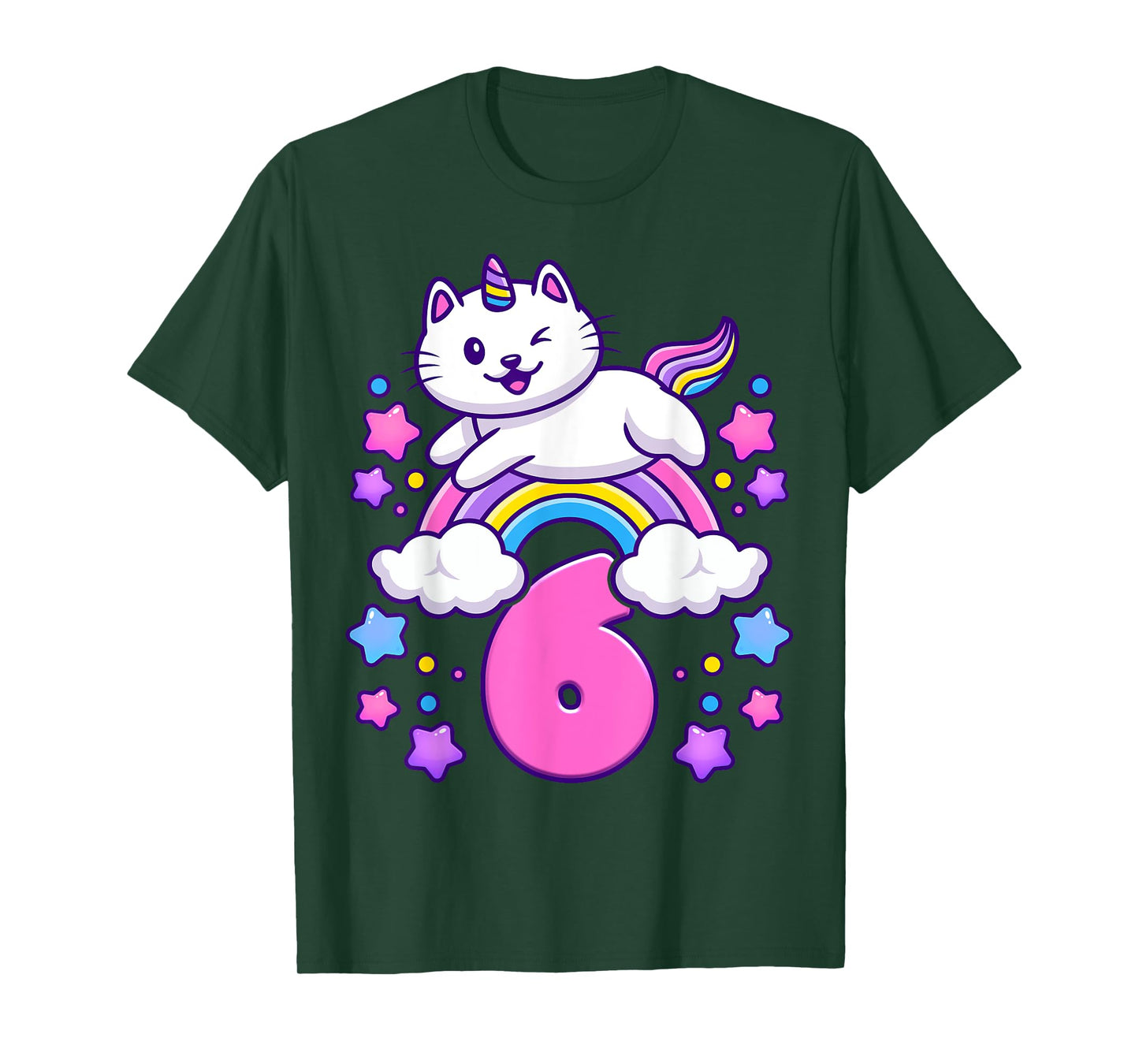 Birthday girl 6 years old, cat, unicorn, 6th birthday T-Shirt