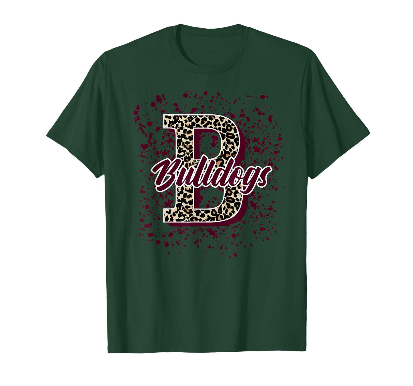 Bulldogs Splatter School Spirit Maroon Short Sleeve T-Shirt
