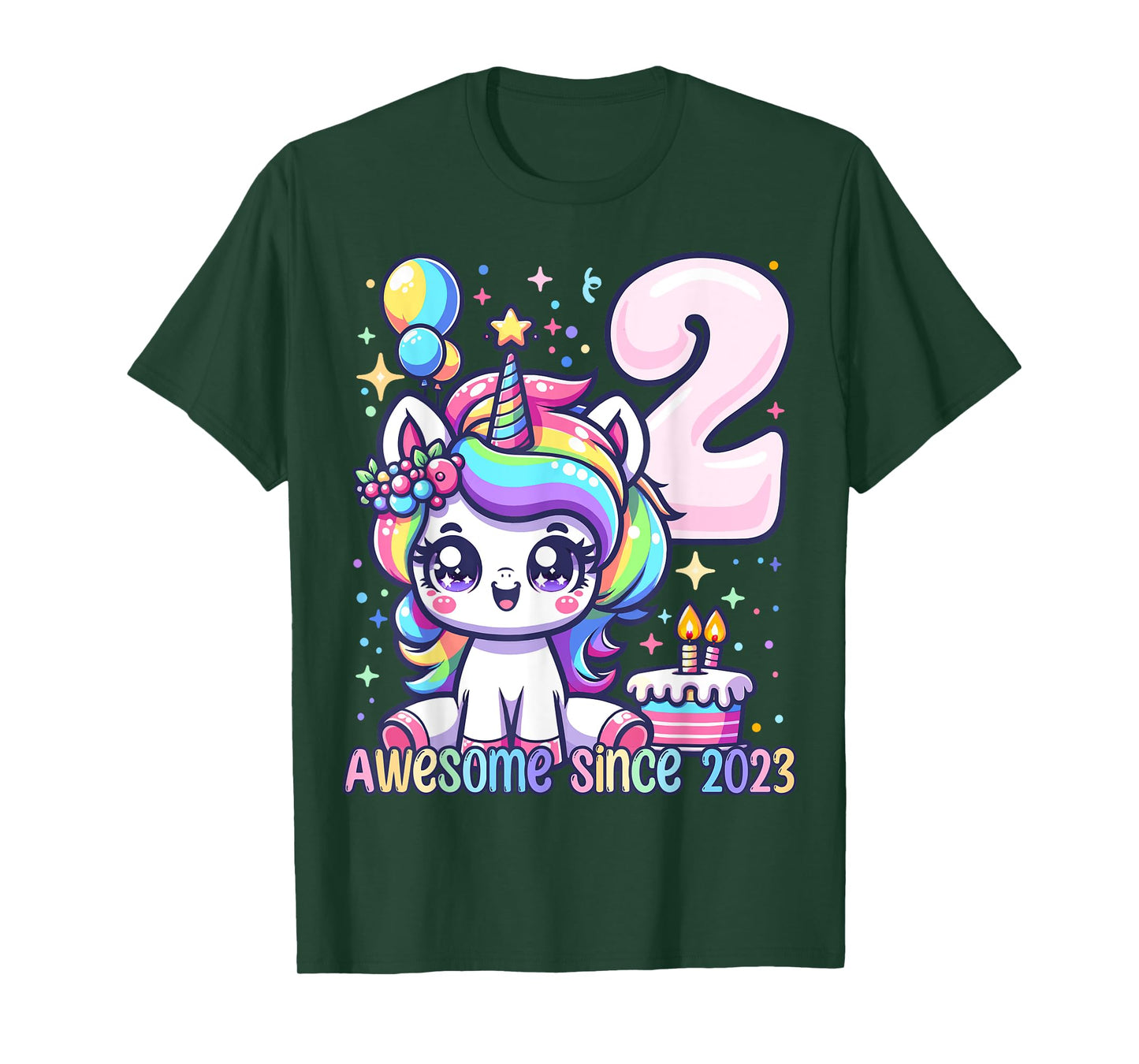 Unicorn 2nd Birthday 2 Year Old Unicorn Party Girls Outfit T-Shirt